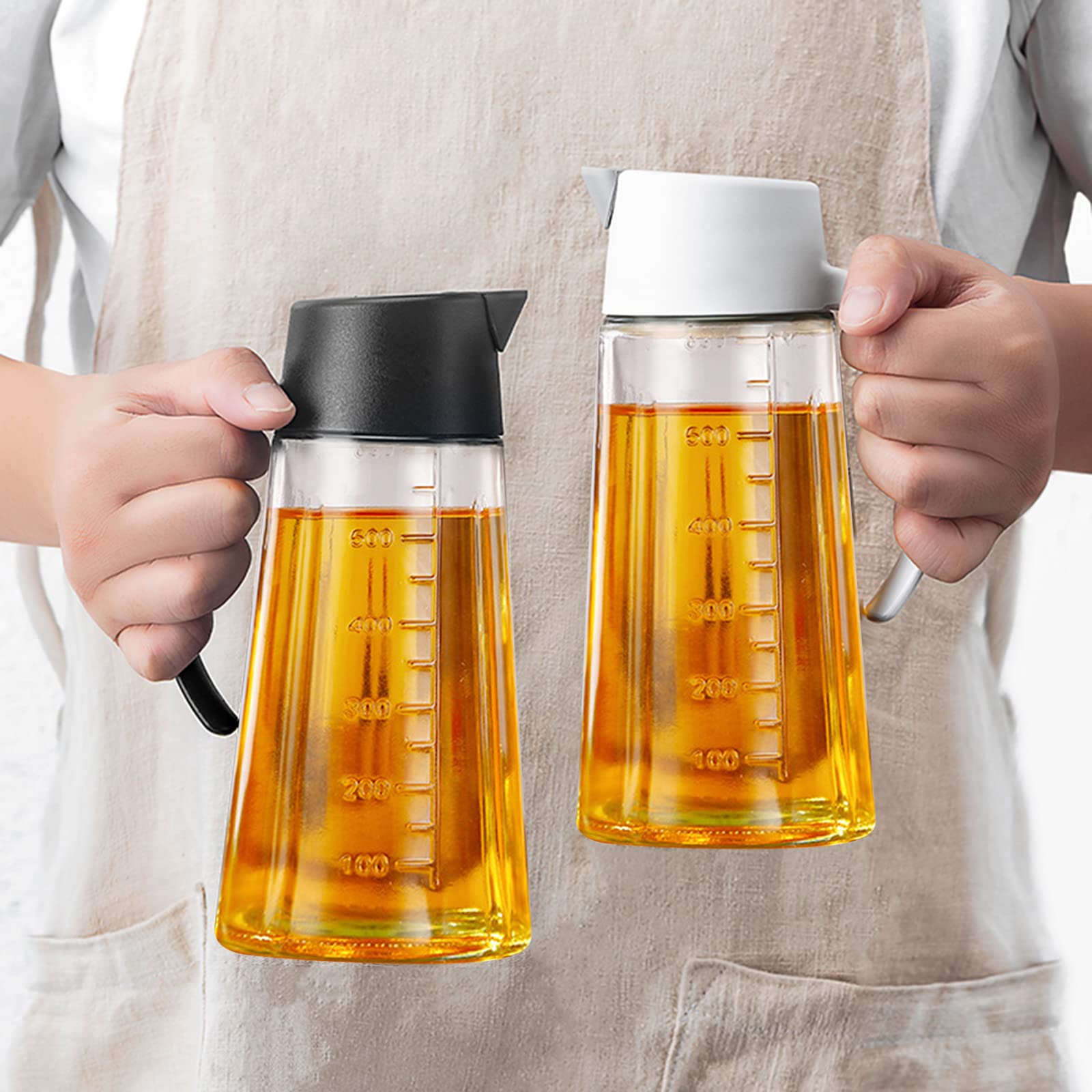 650 ml butelka na olej, automatyczne otwieranie i zamykanie, szklana butelka na olej z antypoślizgowym uchwytem, do sosu sojowego, oliwy z oliwek, octu (beżowa)