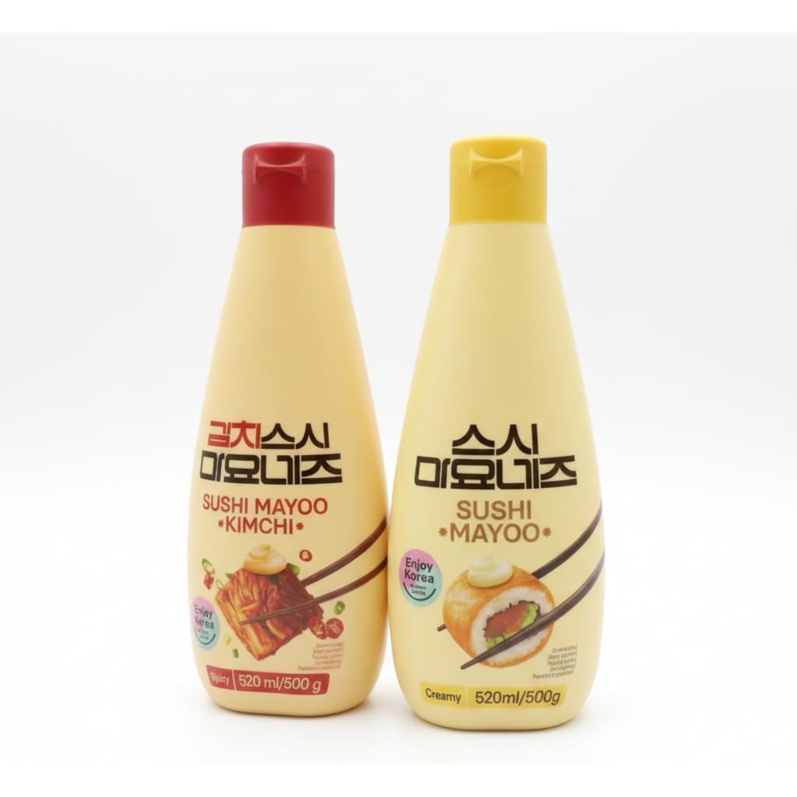 Pack de 2 Mayonesas para Sushi: Original Cremosa y Kimchi Picante - 2 x 520 ml | Salsa Coreana para Sushi, Poke Bowls y Kimbap con Dispensador de Precisión - NEXU