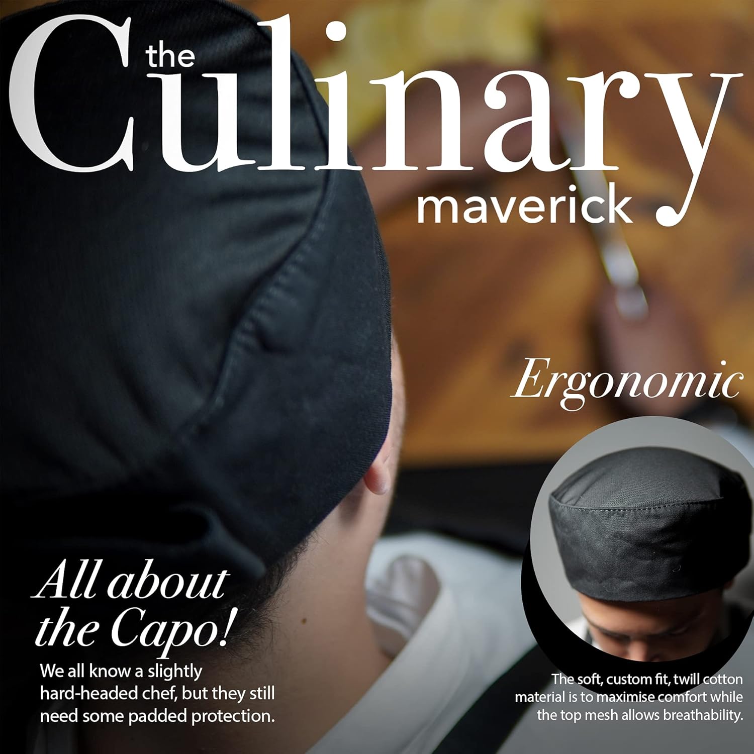 Chef Sac Chef Hat Beanie | Adjustable Strap Chef Cap | Breathable Cotton Chef Skull Cap with Mesh Top | Unisex Chef Hats for Men & Women | One Size Fits Most (Black) - Image 7