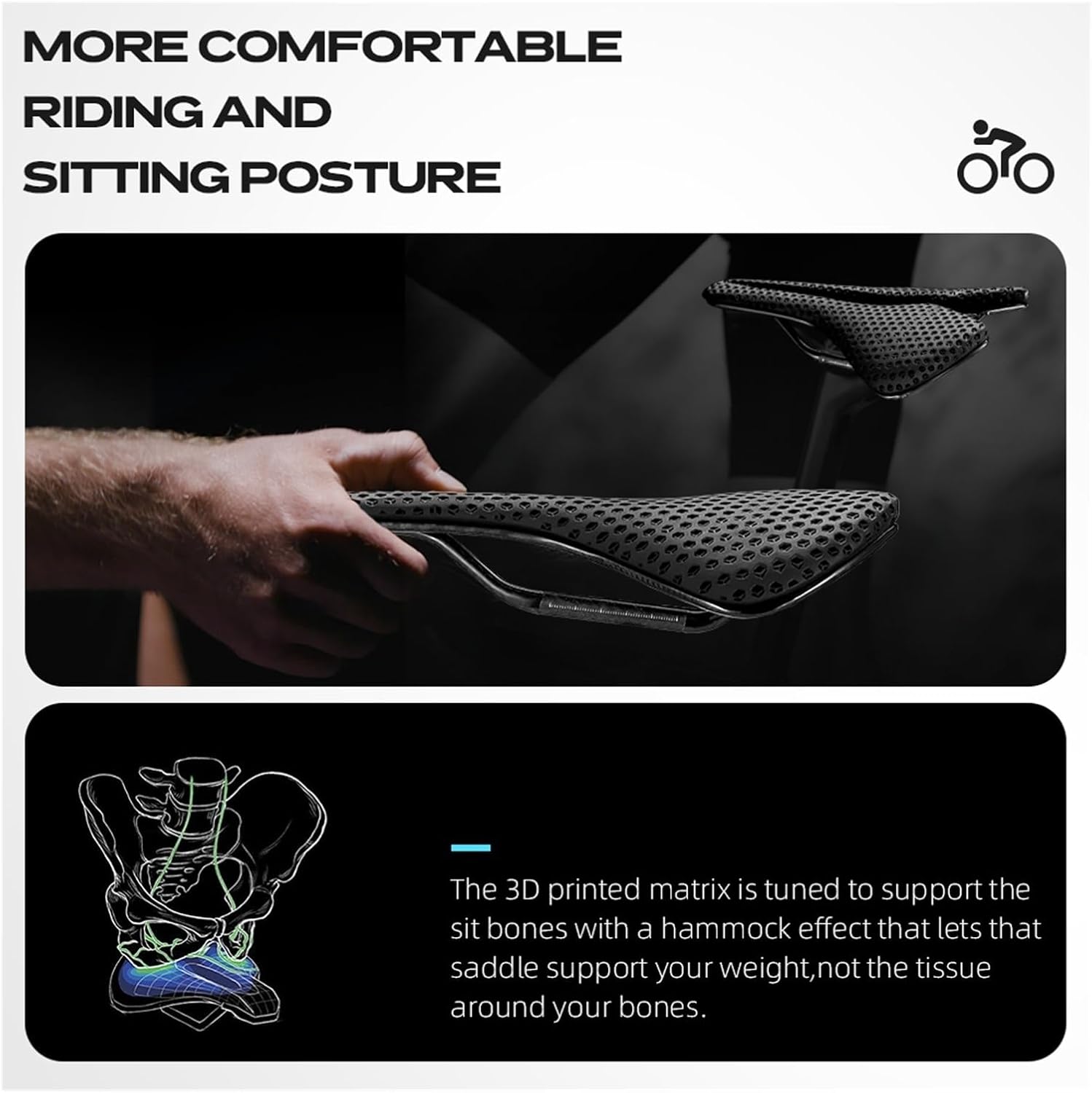 3D Printed Carbon Bike Saddle - Ultralight, High Strength Cushion for Triathlon, Road, MTB & Gravel Cycling, Men & Women