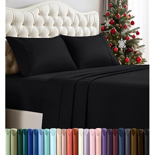Utopia Bedding Queen Sheet Set – 4 Piece Bed Sheets for Queen Size Bed, Soft and Breathable Microfiber, Includes 1 Fitted Sheet, 1 Flat Sheet and 2 Pillowcases (Black)