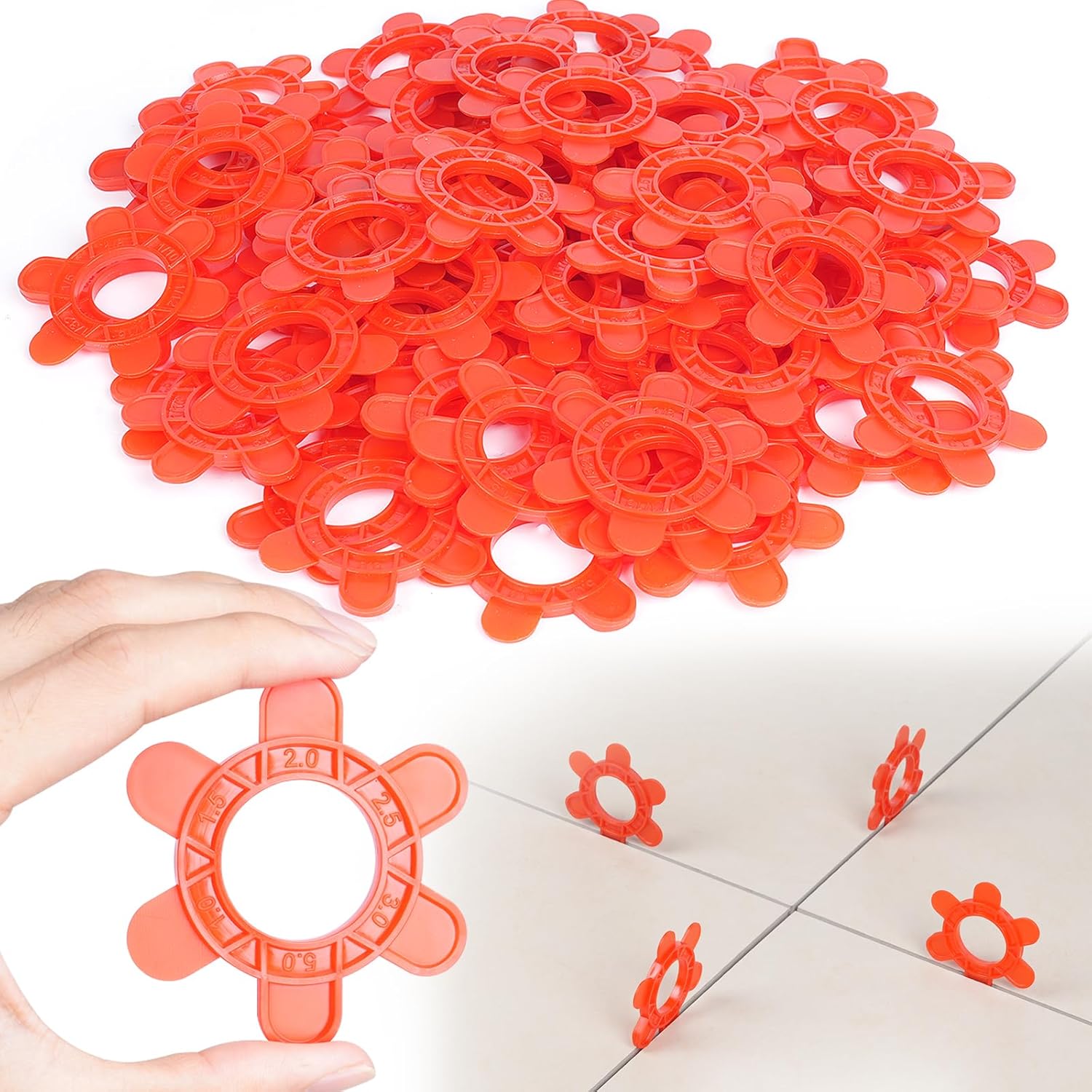 400 Pcs Reusable Hexagon Tile Spacers 1–5mm, 6 Sizes in 1 Large 6.7cm Plastic Tile Leveling Shims, Colour Coded Gap Clips for Wall & Floor Tiling, Fast Removal (Red)