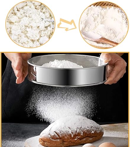 Miniatura 3 de Paquete de 2 tamices de harina, coladores de malla fina de acero inoxidable, tamiz redondo de malla 60 para hornear pan de pastel (6 pulgadas y 8