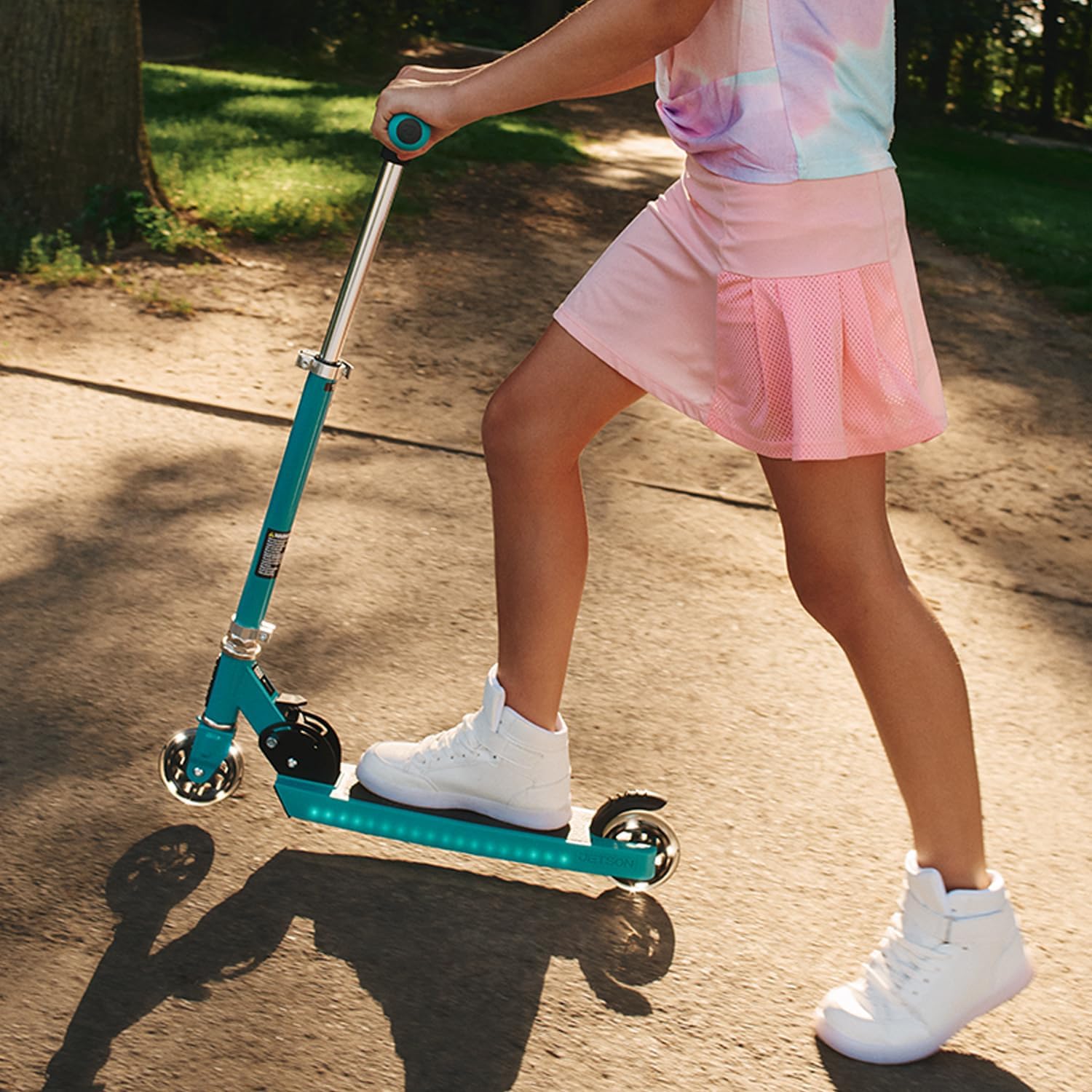 Jetson Jupiter 2.0 2-Wheel Light-Up Kick Scooter, Foldable Scooter for Kids with Light-Up Stem, Deck & Wheels, Adjustable Handlebar, 4-Inch Kinetic Wheels, Age 5+, (Teal)