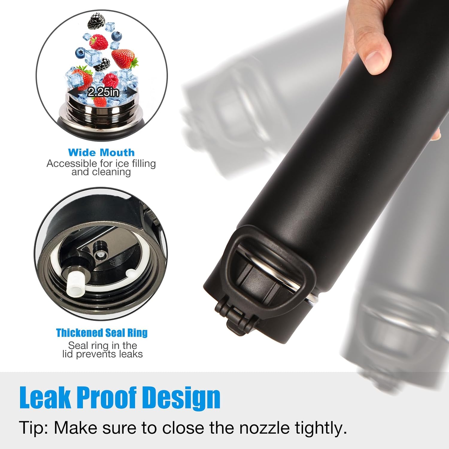 Volhoply 24oz Insulated Water Bottle with Straw Bulk 8 Pack,Metal Wide Mouth Water Bottles with Handle Lid Keep Cold,Reusable Double Wall Cups,Powder Coated Sport Bottle For Holder(Black,8 Count) - Image 4