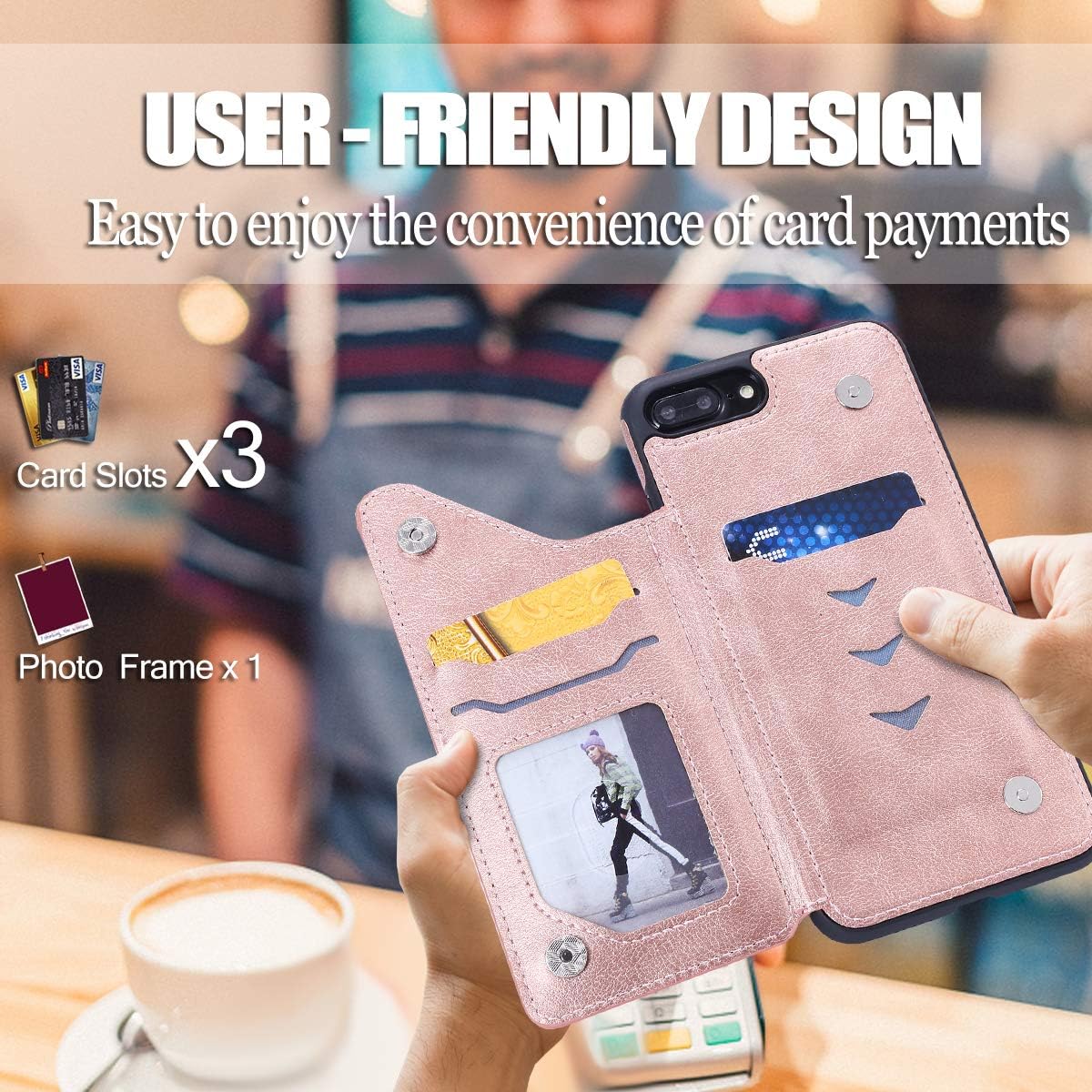 iPhone 8 Plus Wallet Case,iPhone 7 Plus Case with Card Holder for Women,Vodico Durable Folio Flip Slim Fit Vintage Leather Wallet Back Magnetic Closure Cover with Credit Card Slots&Stand (Rose Gold)