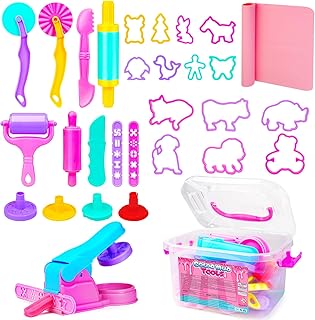 HappyGoLucky 28pcs DIY Playdough Tools and Cutters Sets Plasticine Modelling Tools Clay Rollers and Cutters for Kids