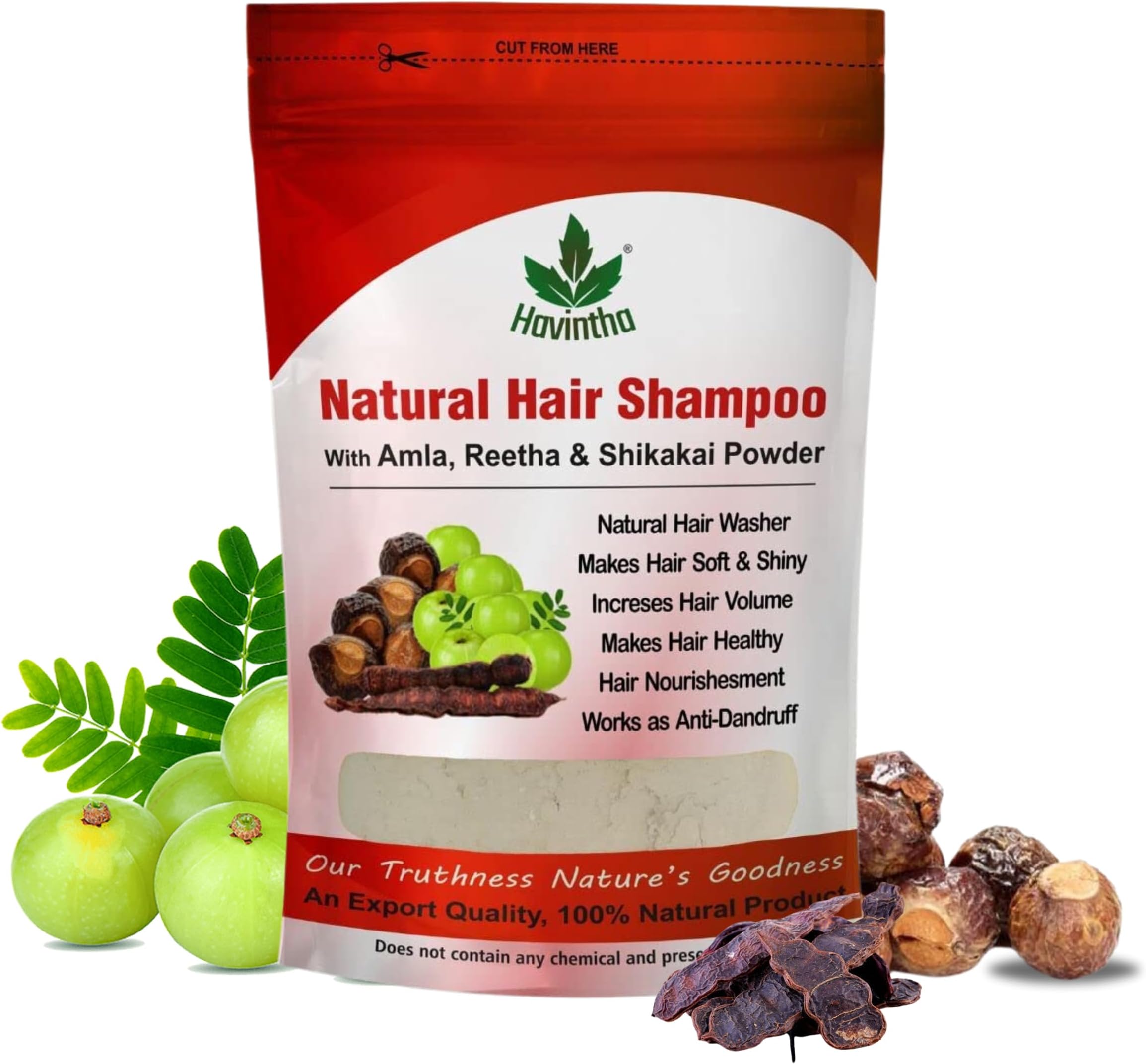 Natural Hair Shampoo for Hair 8 oz, AMLA REETHA SHIKAKAI POWDER (Phyllanthus emblica, Sapindus mukorossi, Acacia concinna),Product of Havintha, 227g
