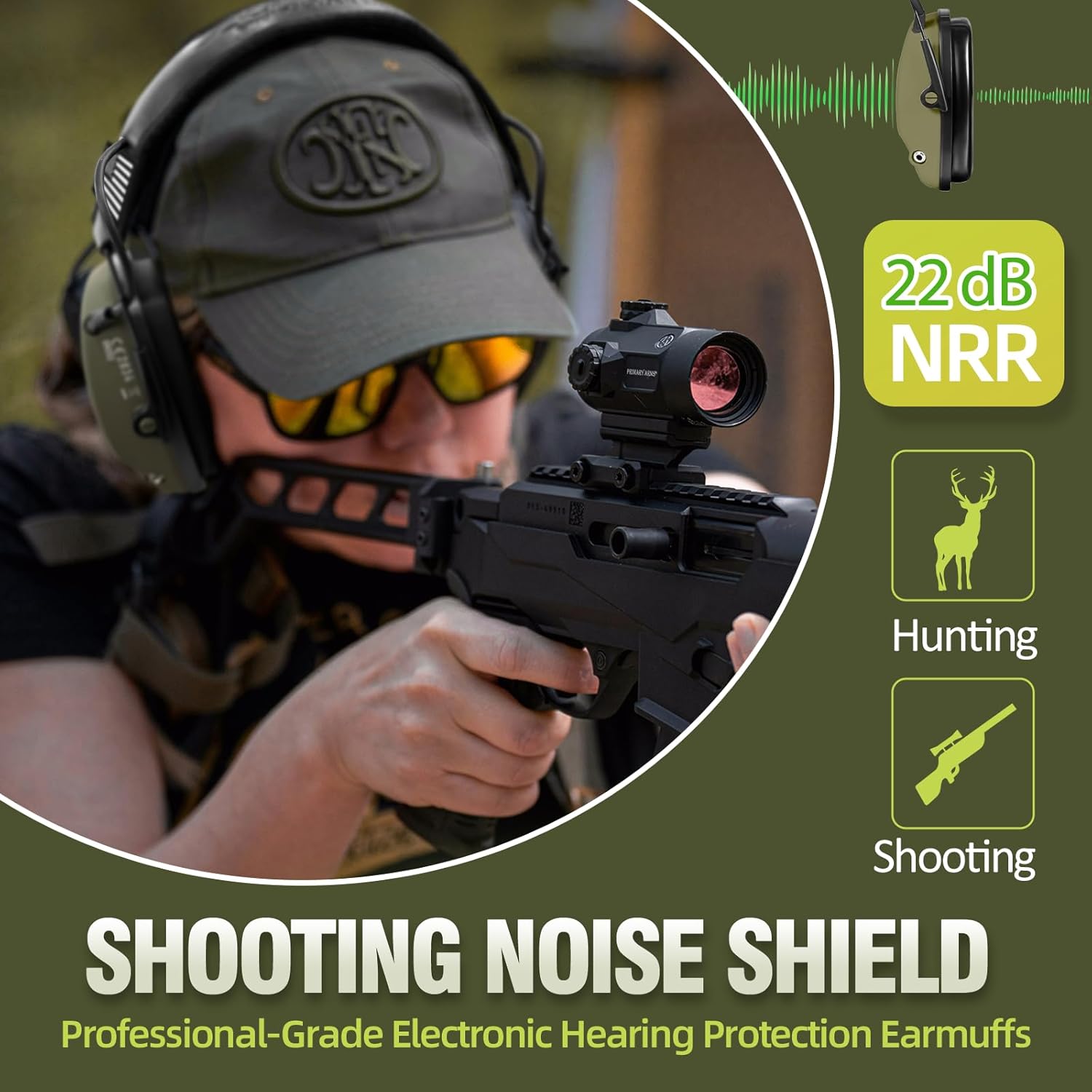 ZOHAN EM054 Electronic Shooting Ear Protection with 4X Sound Amplification, Ear Protection Muffs for Gun Range, NRR 23db Noise Reduction Hearing Protection Headphones - Image 2
