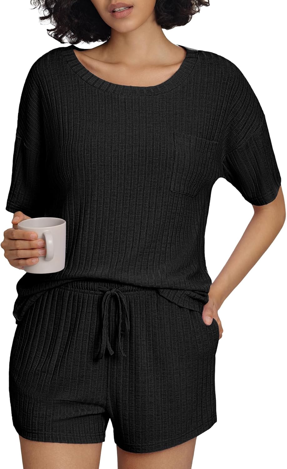 PrinStory Womens Pajama Sets Pjs Short Sleeve Casual Pajamas Set Soft Sleepwear with Pockets - Image 2