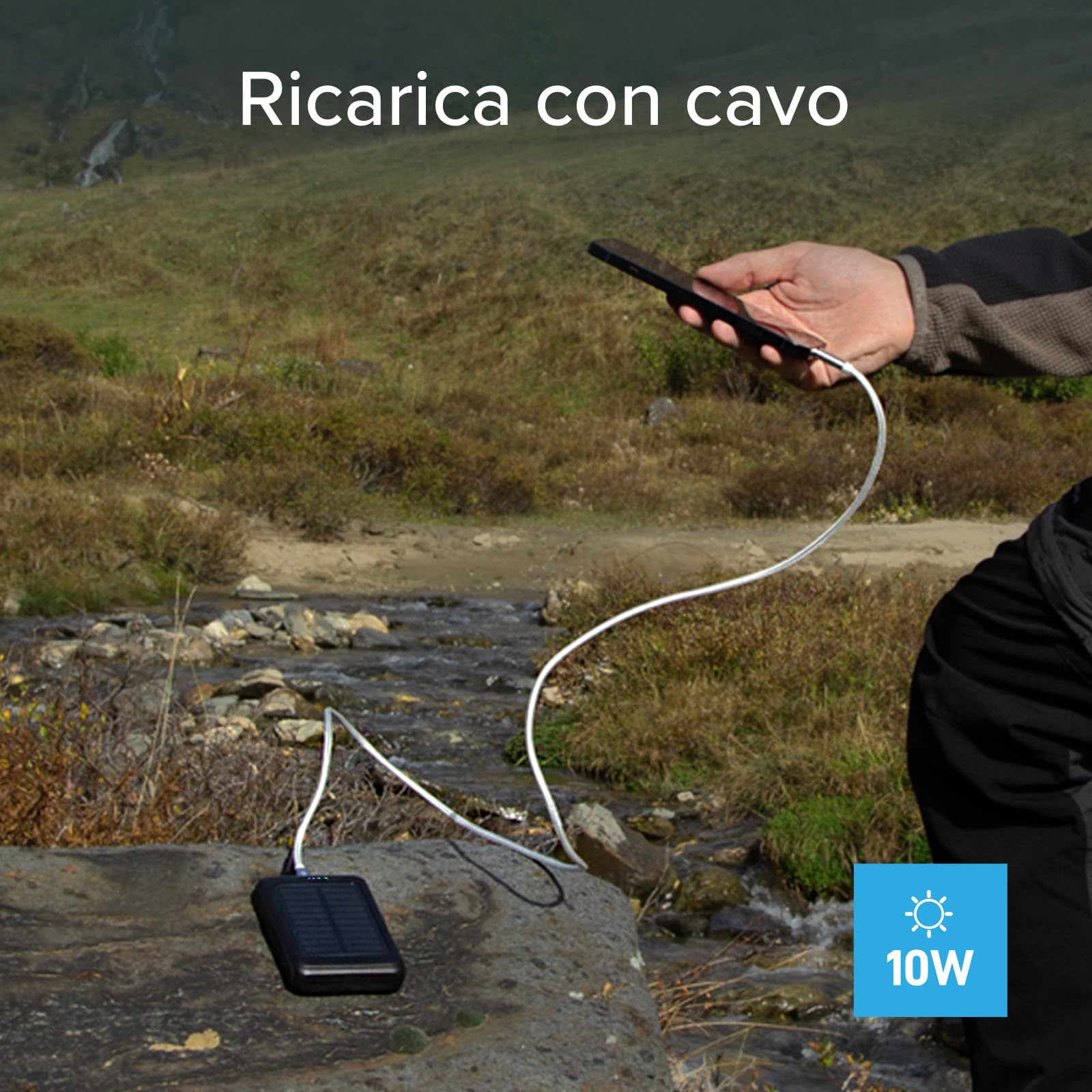 SBS Solar MagSafe PowerBank, 5000mAh, Power Bank con Pannello Solare | Ricarica Wireless, Intelligent Charge (IC), Torcia LED, Caricabatterie Portatile da Viaggio, Design Compatto, Nero