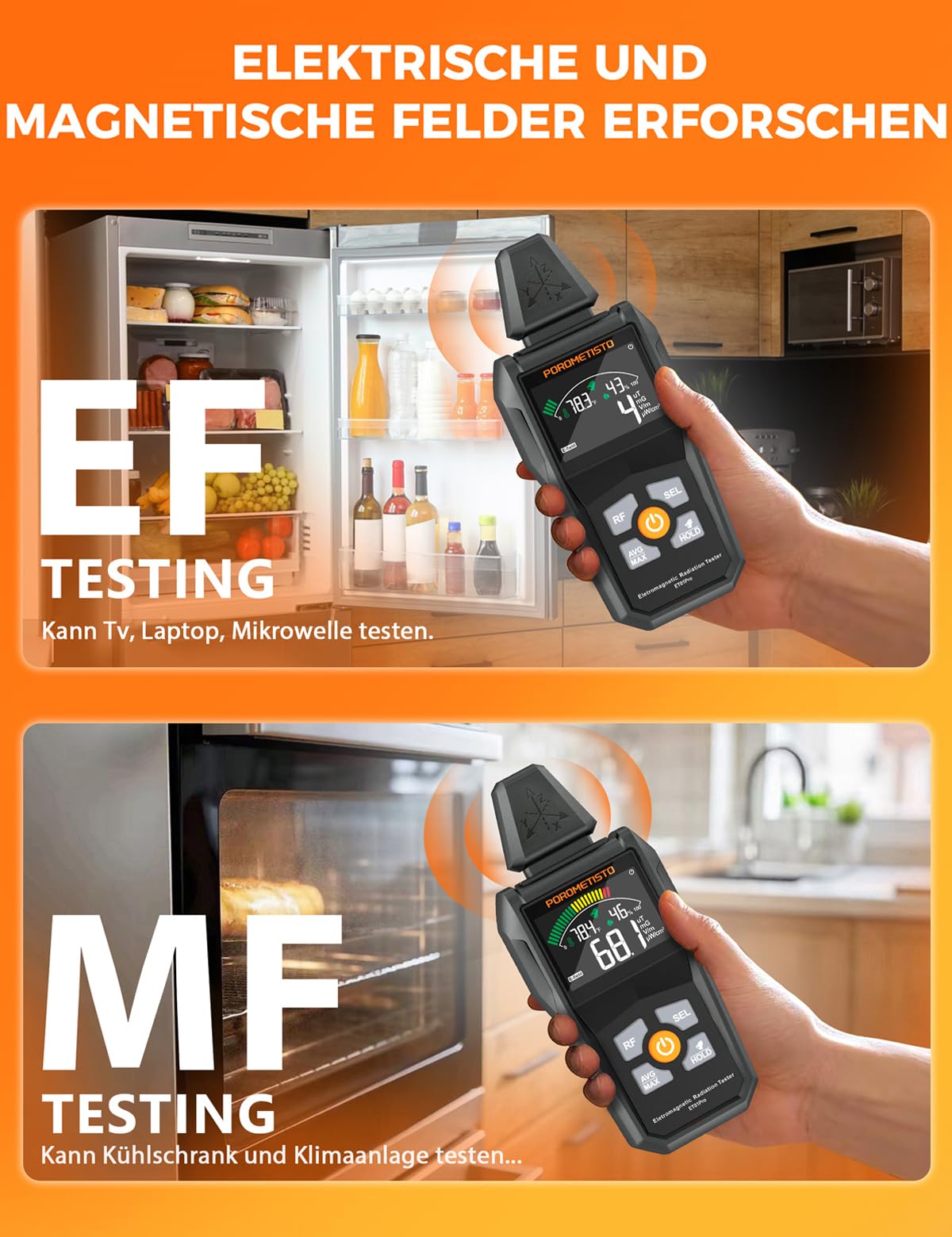 ET01PRO 5-in-1 EMF Messgerät – Elektrosmog Messgerät mit EF/MF/RF/Temperatur/Luftfeuchtigkeit, Max/Min/Speicher, Ideal für Profis, Zuhause & Geisterjagd