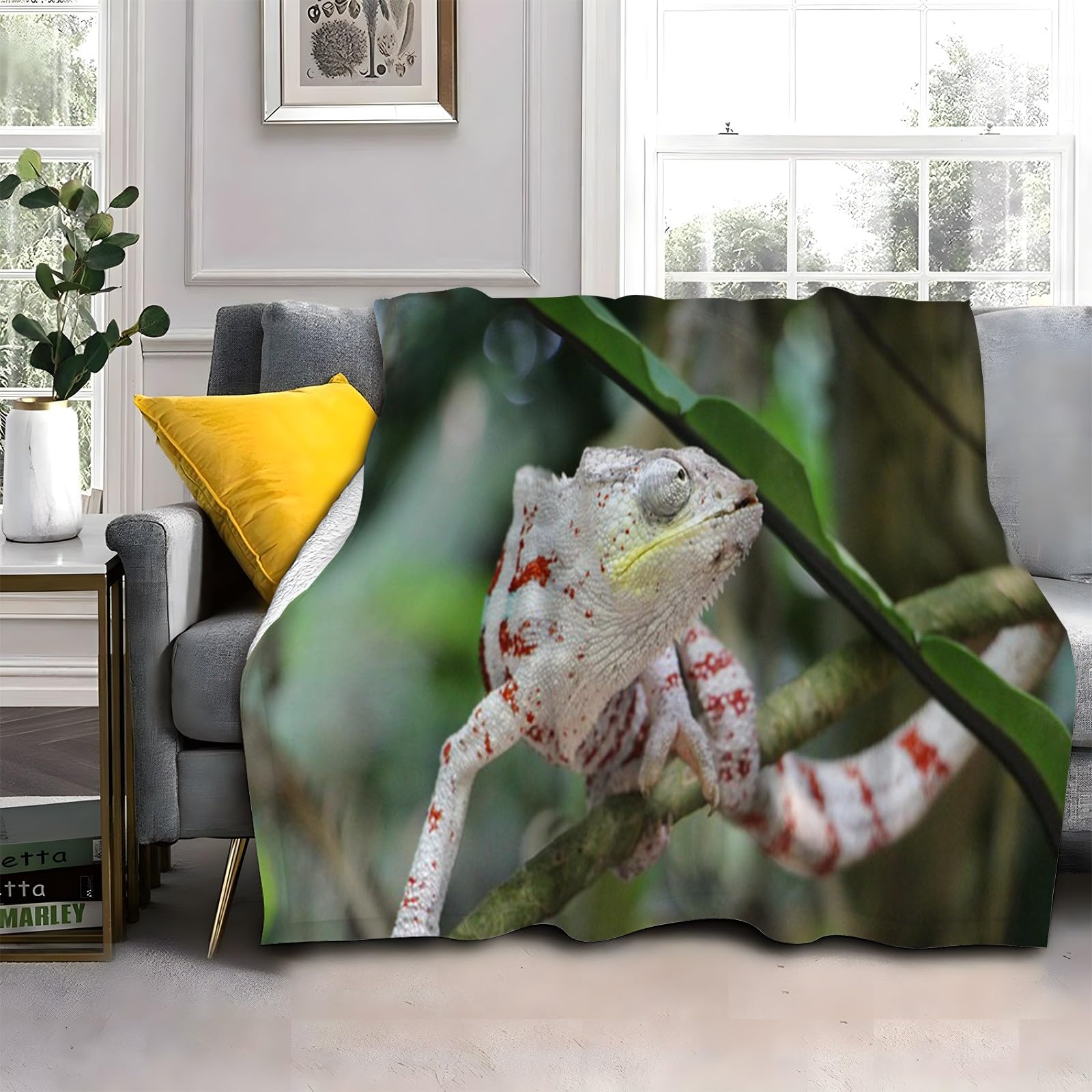LLSZAHD White Lizard Blanket Animals Lightweight Washable Breathable Throws Blankets 40"x50", Single Size Fluffy Blanket Suitable for Kids Adults - All Seasons (101x128cm)
