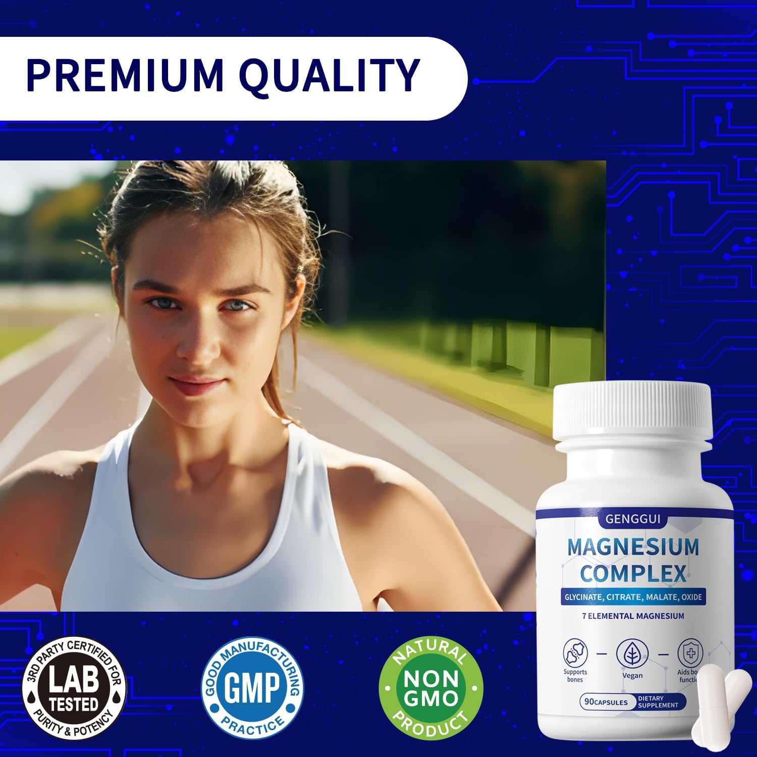 Magnesium Complex 1000mg with 8 Types - Glycinate, Citrate, Malate - Supports Muscle Relaxation, Bone Health, Energy Production & Sleep - High Absorption, Non-GMO, Vegan Capsules, 90 Count (001) - Image 3