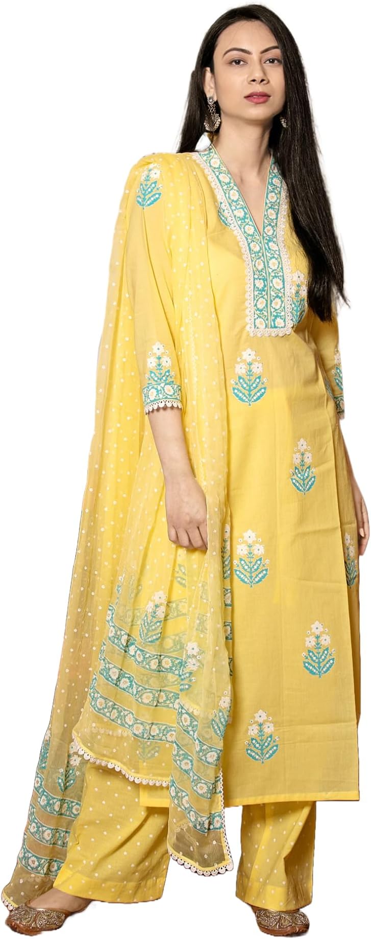 Women's Cotton Blend Straight Hand Block Printed Kurta with Pant & Dupatta | Ethnic Wear for Women | Indian Casual Office Daily Summer Outfit