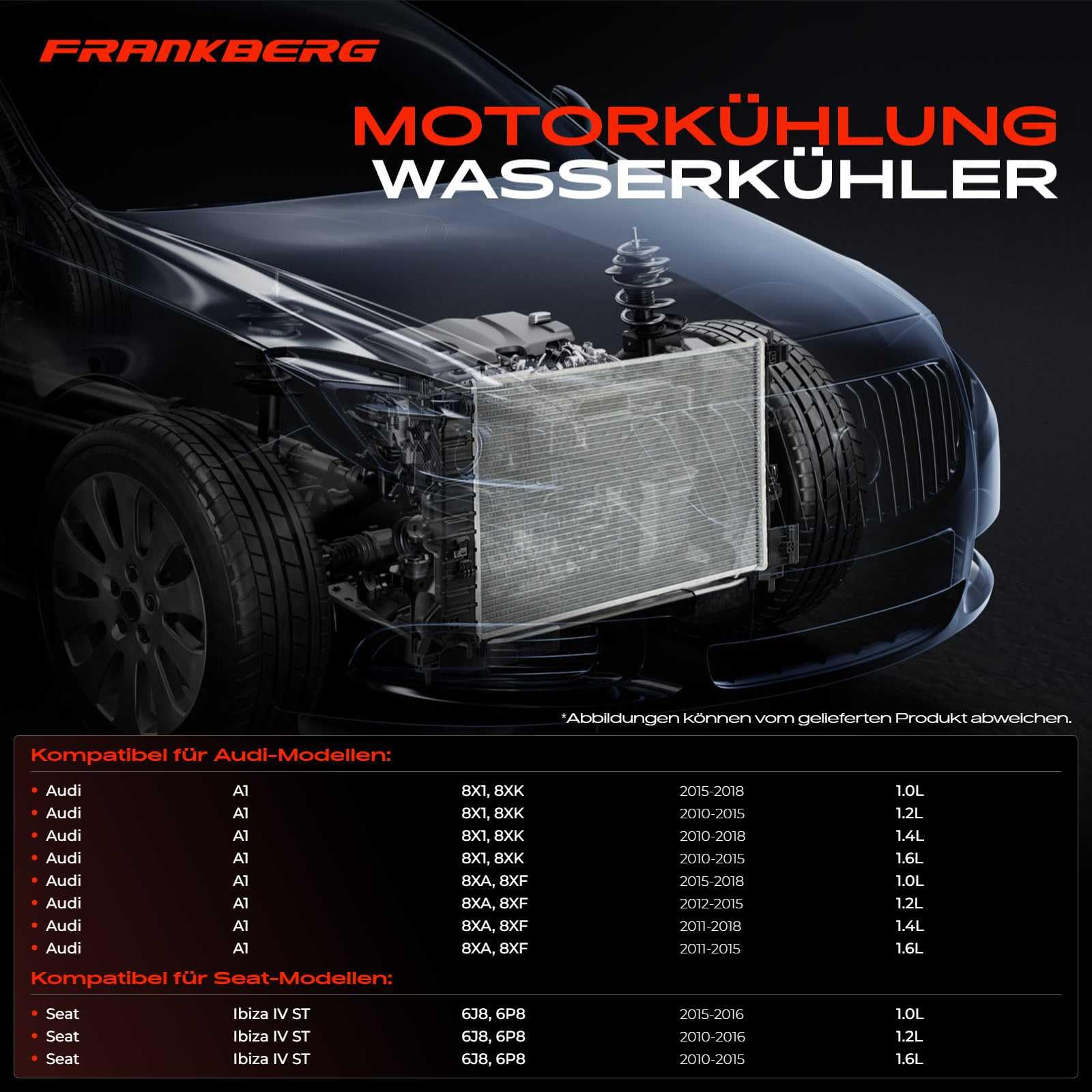 Frankberg Radiatore Motore Radiatore acqua Compatibile con Polo 6C1 6R1 1.2L Polo 6C1 6R1 1.4L Fabia II 542 1.2L Ibiza IV 6J5 6P1 1.4L Polo 6C1 6R1 1.0L Replace# 6R0121253A
