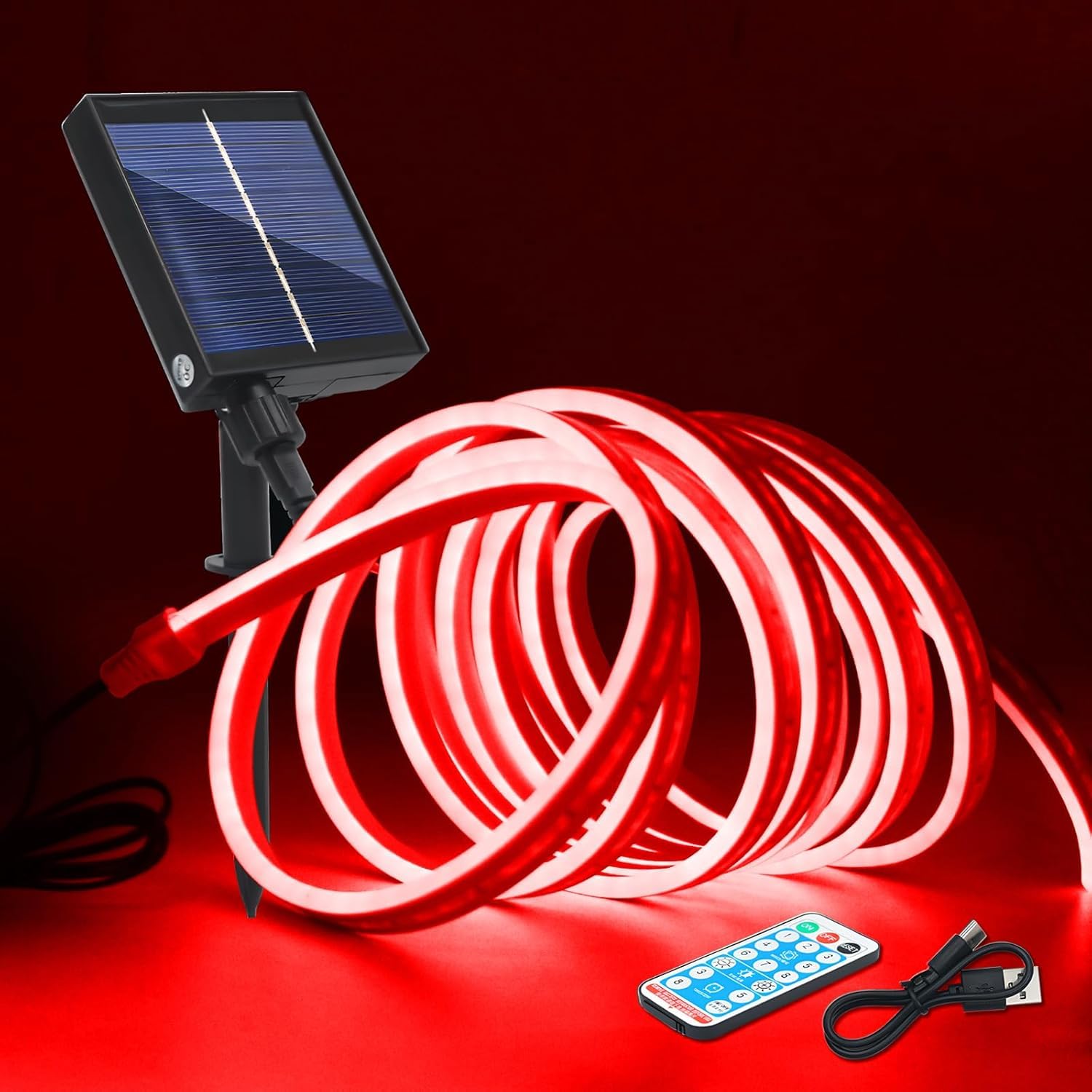 KISUFU 24V Neon Solar Led Strip with Solar Panel Controller,SMD 2835 120 LEDs/m Strip Light, Flexible IP67 Waterproof Neon Silicone Light Strip for Outdoor Decor