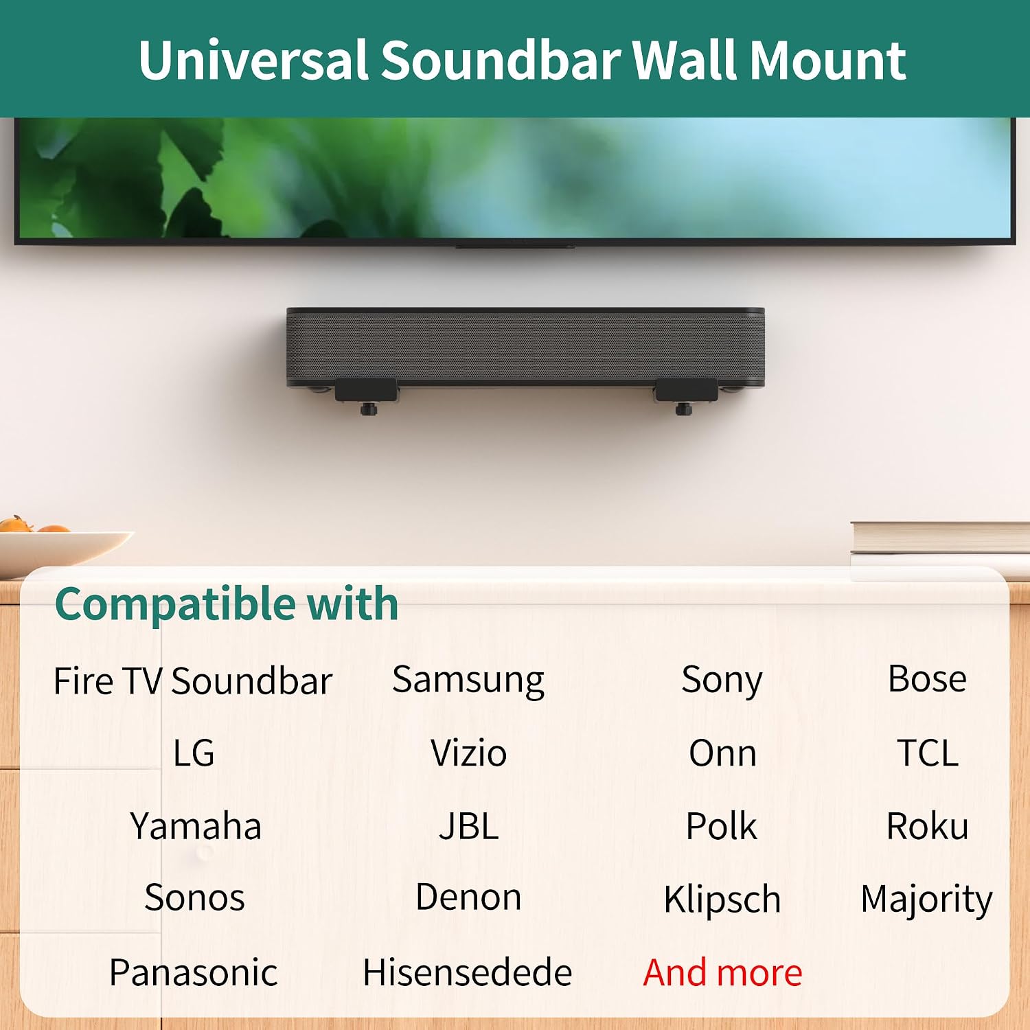 HomeMount Soundbar Wall Mount Under TV, Extra Deep 6.7" Adjustable Sound Bar Mount, Universal Sound Bar Mounts Under TV for Samsung Sony Bose LG Vizio Sonos, Space Saving Home Theater Bracket