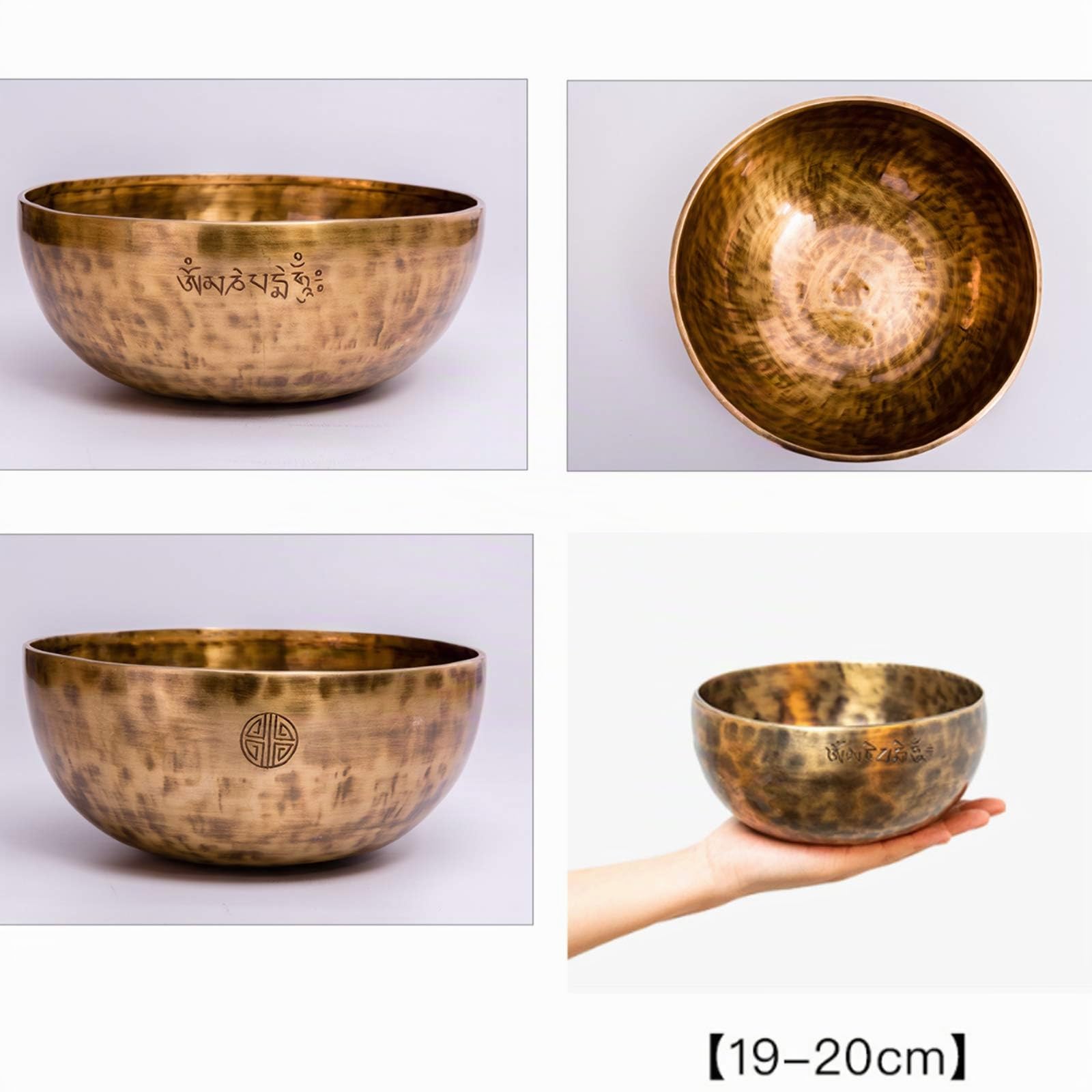 UUK 20 cm Grandes Juego de Cuencos de Luna Llena para meditación tibetana con Palos de Fieltro, cojín, mazo de Madera, 7 Metales, Cuencos Profesionales con Sonido OM, para Yoga, meditación