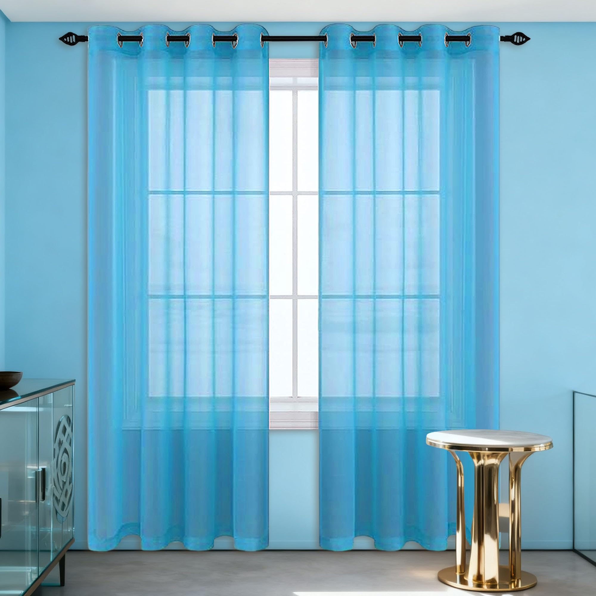 Voile transparent bleu ciel 270x300 pour rideau décoratif de chambre