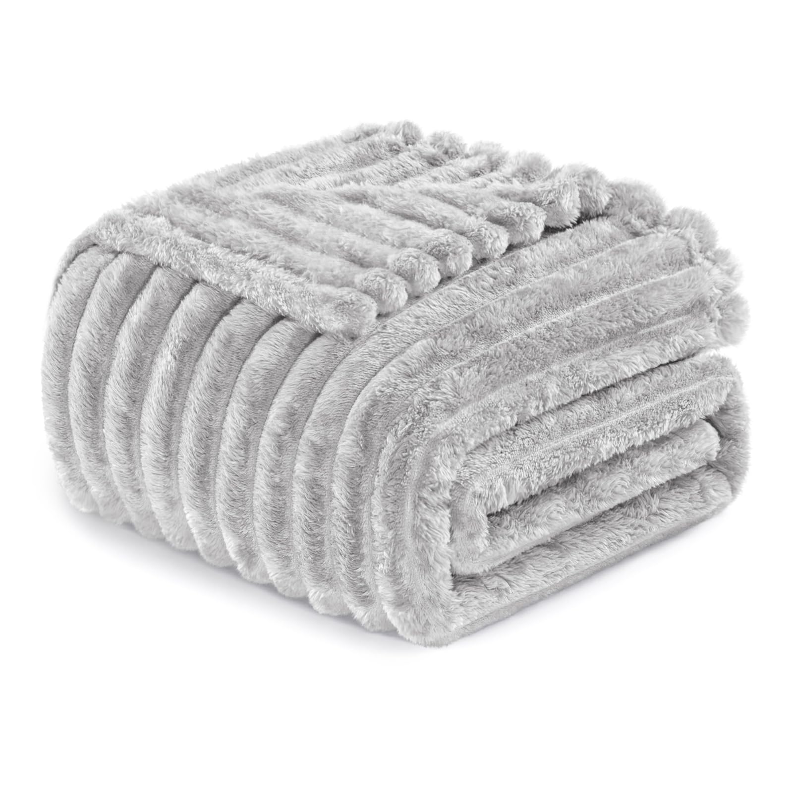 Exclusivo Mezcla Manta de Lana para sofá, Manta de Cama Supersuave en Jacquard de Rayas, Ligera y acogedora para Todas Las Estaciones, 130 x 150 cm, Gris Claro