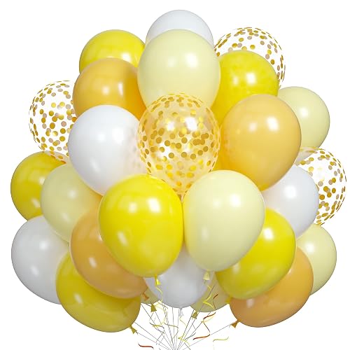 60Pcs Yellow White Balloons, 12 Inch Pastel Yellow and White Latex Party Balloon for Sunflower Honeybee Theme Birthday Baby Shower Lemon Wedding Party Decor