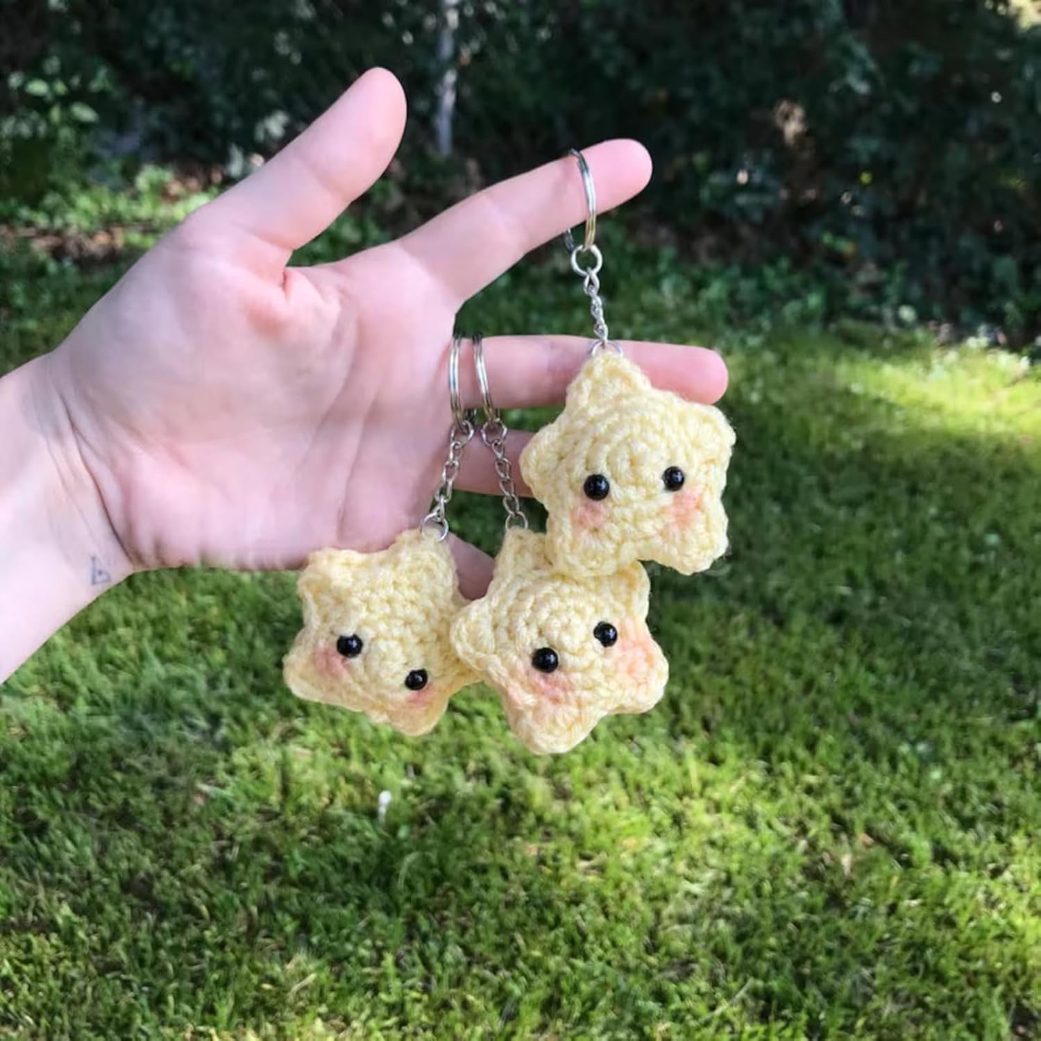 Agromusk Cute Star Keychain,Crochet Kawaii Blush Stars for Car Key Decor,Handmade Purse Bag Charms Key Ring Gifts Women