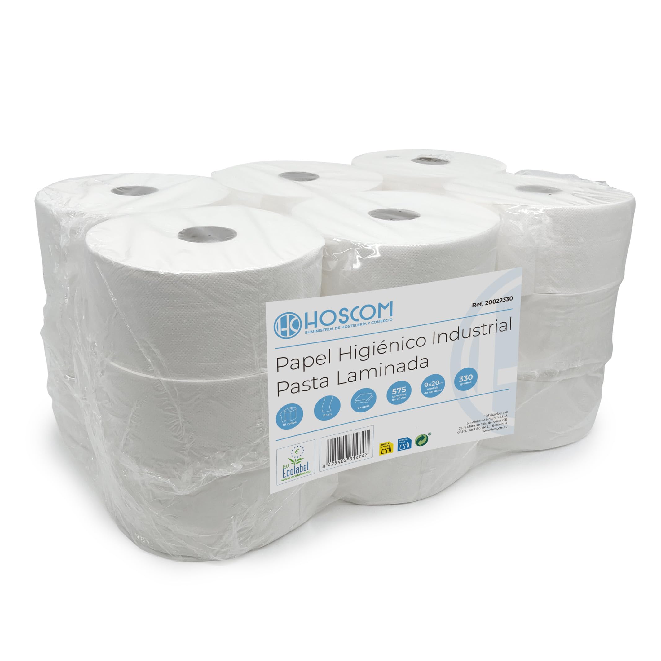 Papel Higienico Industrial/Rollo Higienico Industrial/de 2 capas -Suave y Extrablanco 18 Rollos de 300 gr (18-300gr)