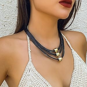 ネックレス・チョーカー [LAN ARCHIVE_official][1076] Star Twin Rope Necklace Amazon.com: Rannyrena Gothic Black 3-Layered Wax Leather