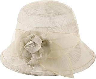 Women Flower Bowler Sun Hat Wide Brim Cloche Bucket Hat Foldable Breathable Wedding Church Tea Party Fascinator