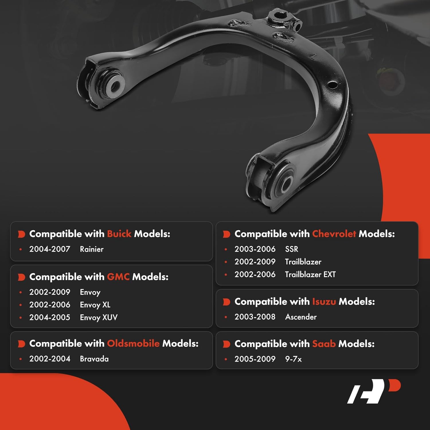 A-Premium Front Left Upper Control Arm, with Bushing, Compatible with Chevrolet TrailBlazer, Trailblazer EXT, SSR & GMC Envoy XL XUV & Buick Rainier & Isuzu Ascender & Oldsmobile Bravada & Saab 9-7x