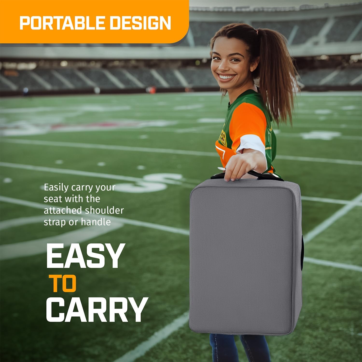 Alpcour Portable Extra Thick Stadium Seat Cushion – Bleacher Cushion with Side Pocket, Cup Holder, Waterproof, Anti-Slip, and Straps – Perfect for Football Seats and Bench Seats for Bleachers