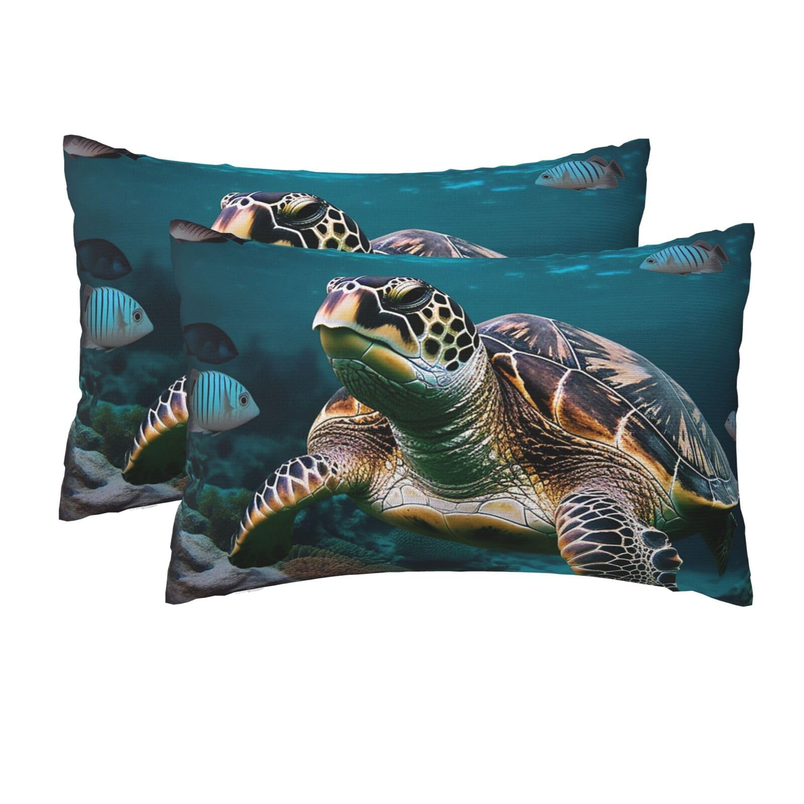 2 Pack Queen Size Pillow Cases for Hair and Skin Soft Breathable Pillow Case Covers with Hidden Zipper Ocean Animal Turtle Pillowcase 20x30 Inches Pillow Cover for Sleeping Gift