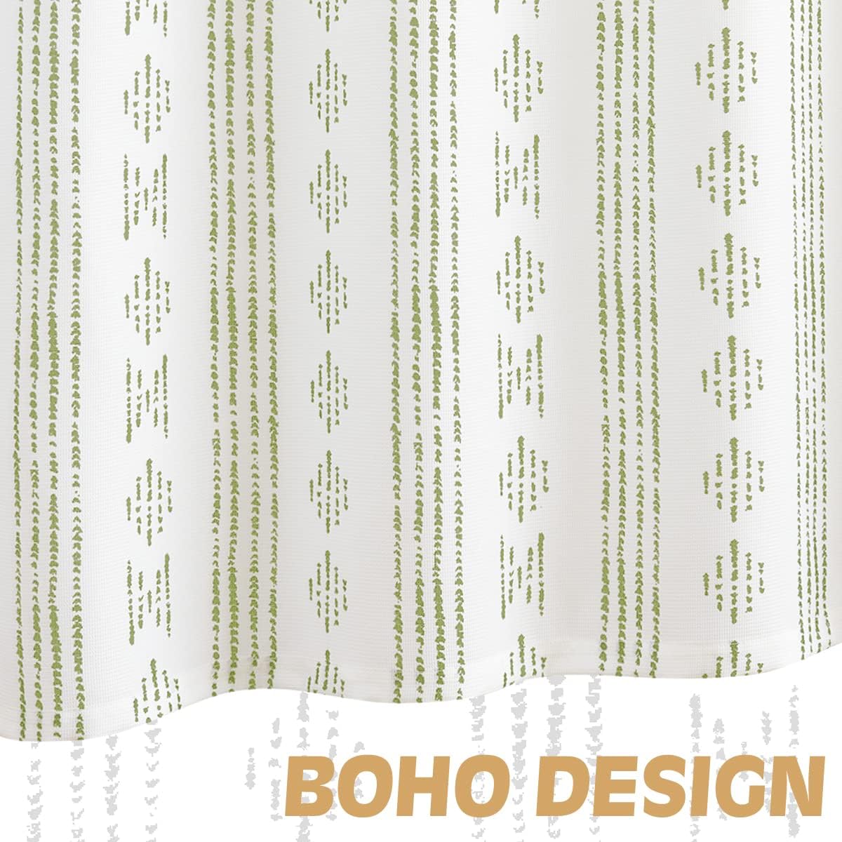 jinchan Green and White Boho Shower Curtain Bohemian Vertical Striped Fabric Shower Curtains for Bathroom with 12 Hooks Waterproof 70x72 Inches
