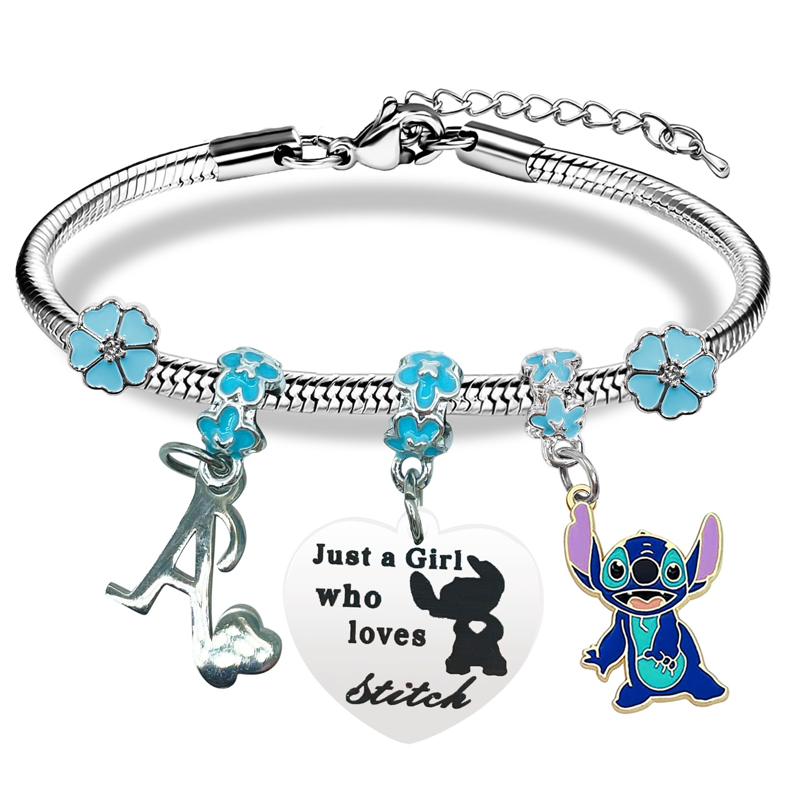 BJPERFMS Lilo y Stitch Pulsera Niña Azul, Lilo Stitch Pulseras Mejor Amigas, Pulsera Stitch Niña, Lilo Stitch Pulsera con Dios Brillantes, Stitch Pulsera Dijes Ajustable, Regalos de Joyería Stitch