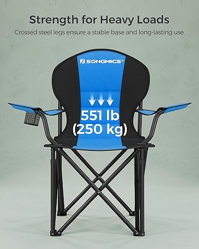 Miniatura 5 de SONGMICS Silla de camping plegable, con cómodo asiento de esponja, portavasos, estructura resistente, capacidad de carga máxima 551 libras, silla de