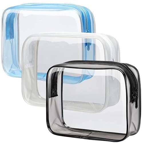 Paquete con 3 bolsas transparentes para artículos de tocador Packism Tamaño aprobado por la TSA Bolsa de cosméticos para viaje, para mujeres y
