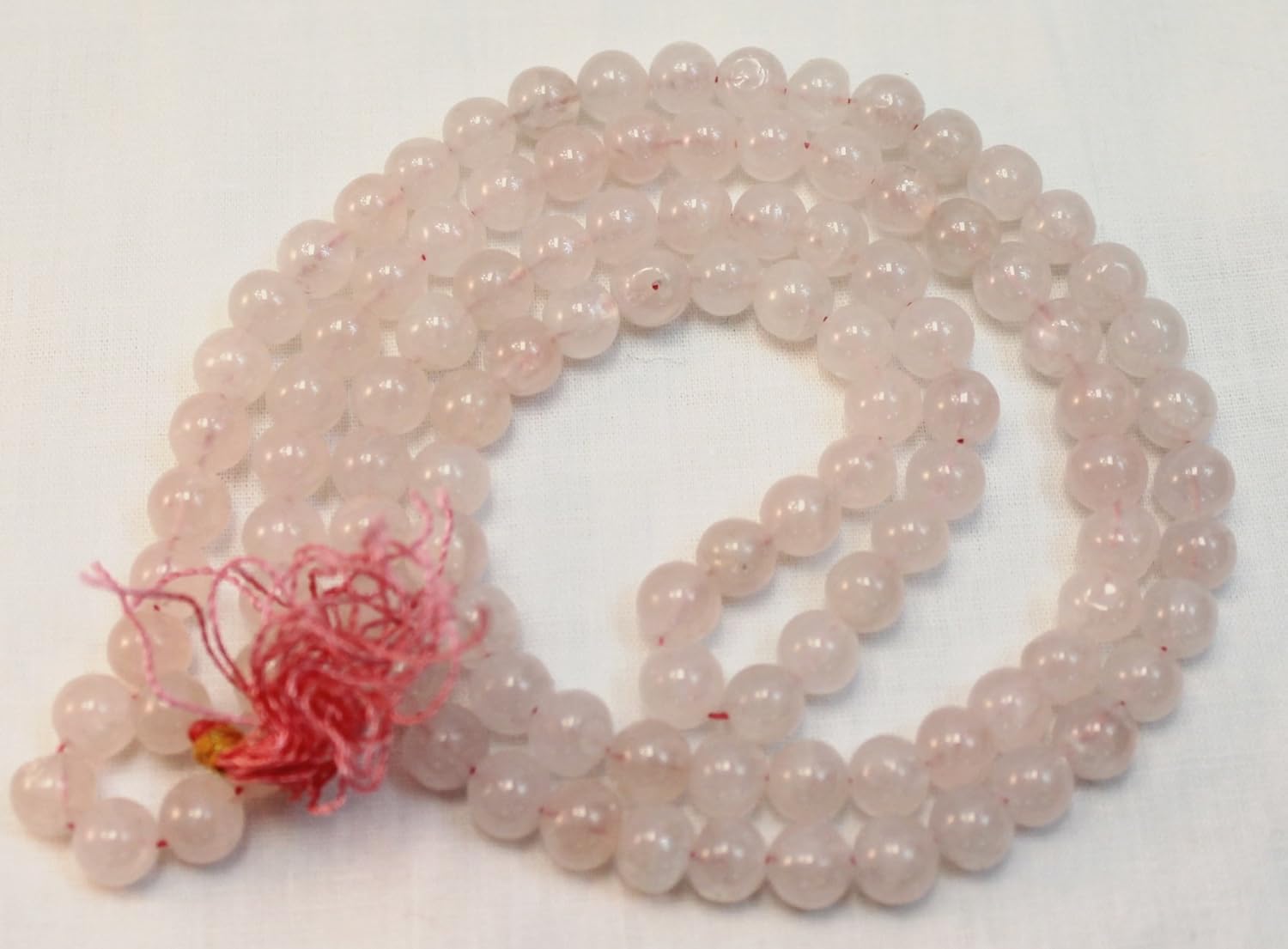 F674 Handmade Tibetan Rose Quartz Glass Beads 108 japa mala for Meditation, Yoga 7mm Beads