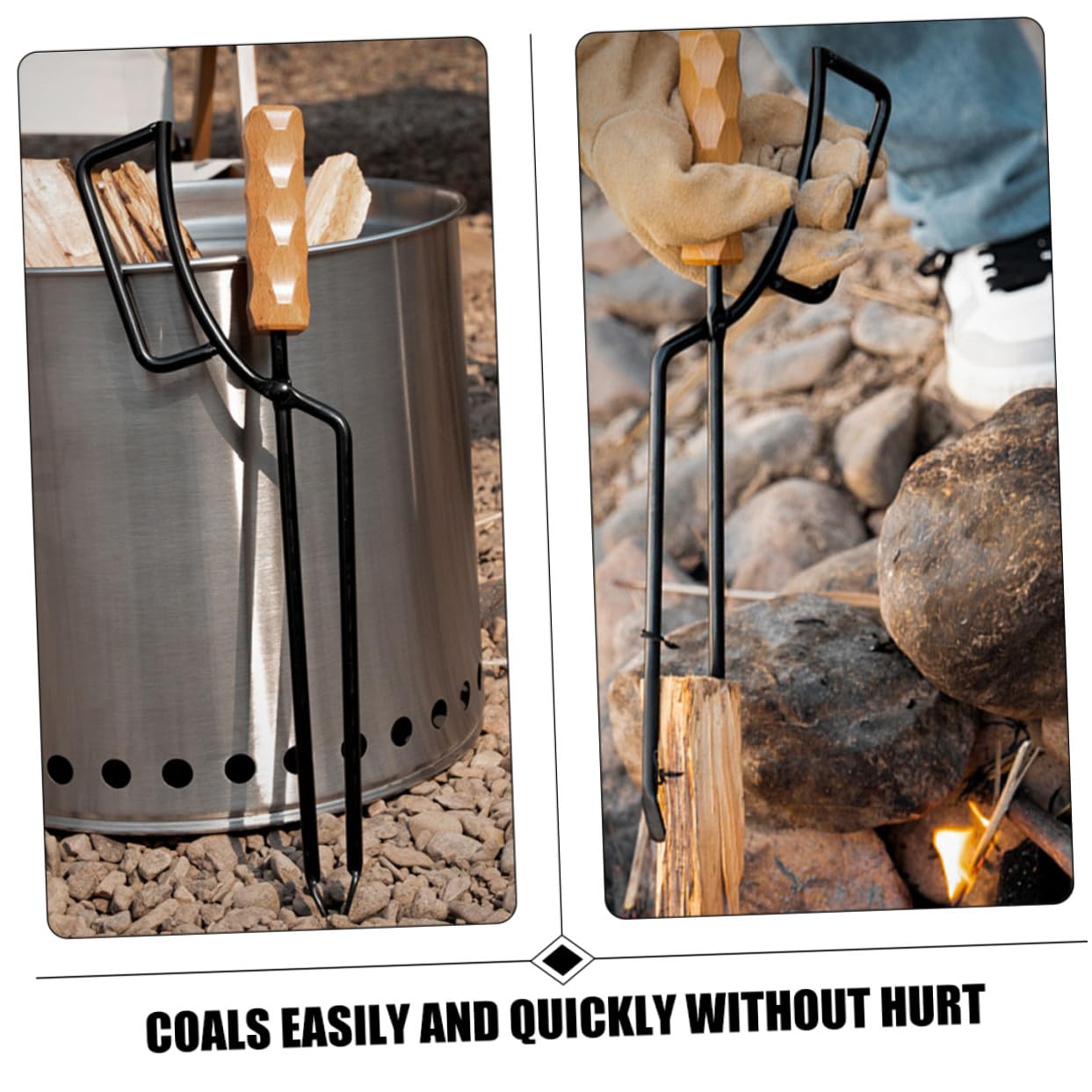 TOYANDONA Pinze Carbonella Lunghe per Stufa e Barbecue con Manico Isolante Pinze da Campeggio Resistenti al Calore per Spostare Tronchi Sicurezza per Falò Picnic e Attività Outdoor