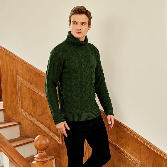 Men's Mock Turtleneck Sweater Casual Cable Knit Long Sleeve Pullover Sweater Slim Fit Twist Knit Sweater