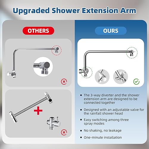 Miniatura 4 de Cabezal de ducha de metal de 12 pulgadas, cabezal de ducha de alta presión, cabezal de ducha de mano con brazo de extensión de ducha ajustable de 11