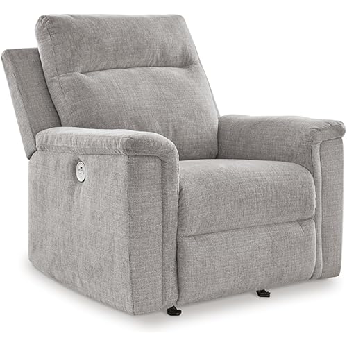 Signature Design by Ashley Barnsana Casual Power Recliner with Rocking Motion and USB Port, Light Gray