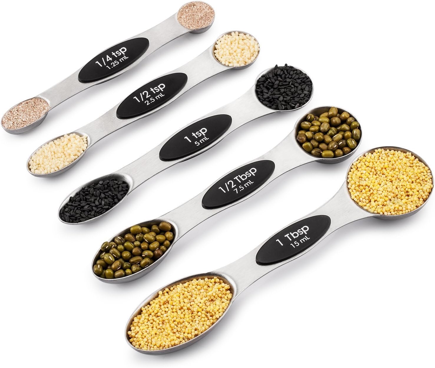 MZCH Measuring Spoons, Double Sided Magnetic Baking and Cooking Kitchen Set, Fits in Spice Jar, Set of 5, Black