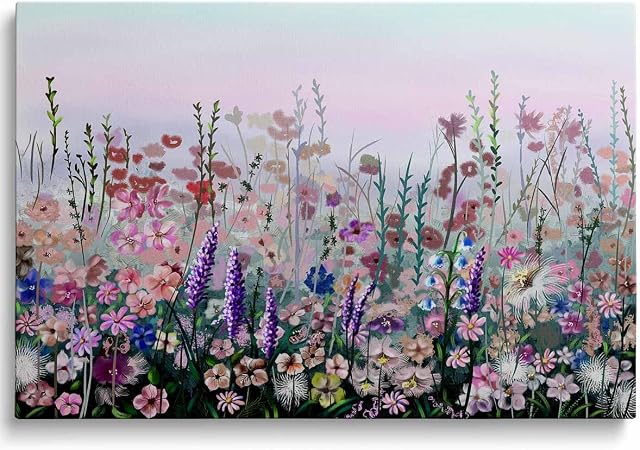 Pink Flower Wall Art Bedroom Wildflower Romantic Colorful Floral Canvas Prints Purple Pictures for Girl Room Office Canvas Wall Decor Living Room Modern Paints Artwork Decoration 16x24 inch, Whatarter