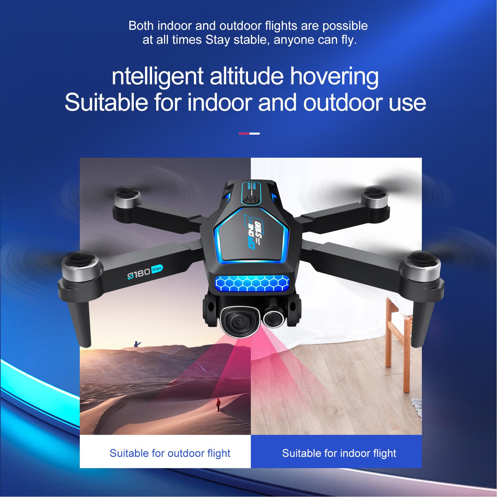 Drones RC para Adultos y Principiantes, Cámara Dual HD 8K Lente de 90 Grados Posicionamiento de Flujo óptico de 4 Lados Motor sin Escobillas Drones RC (Batería única)