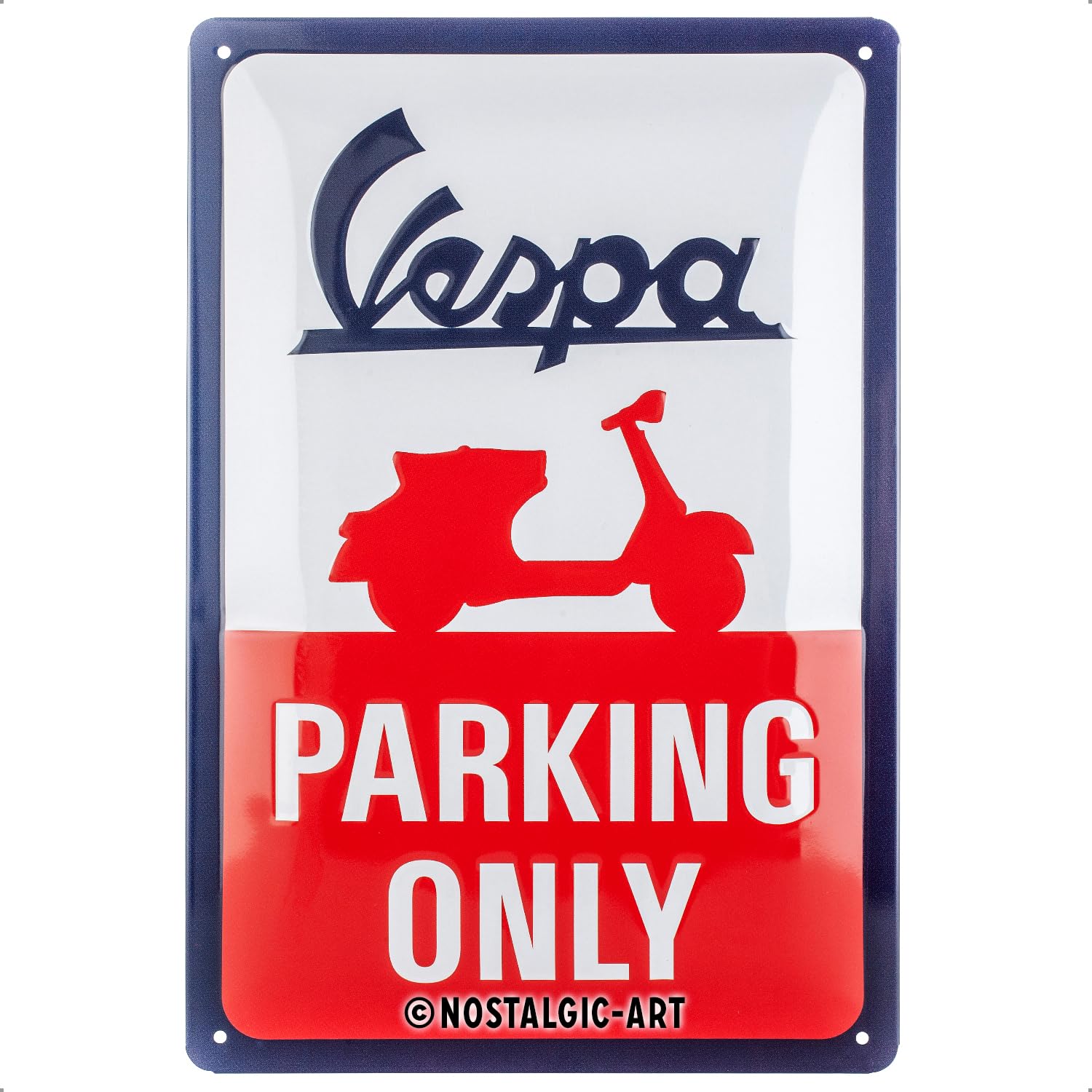 Nostalgic-Art Retro tabliczka z blachy, 20 x 30 cm, Vespa – Parking Only – Pomysł na prezent dla miłośników skuterów, Official License Product (OLP), z metalu, Styl vintage