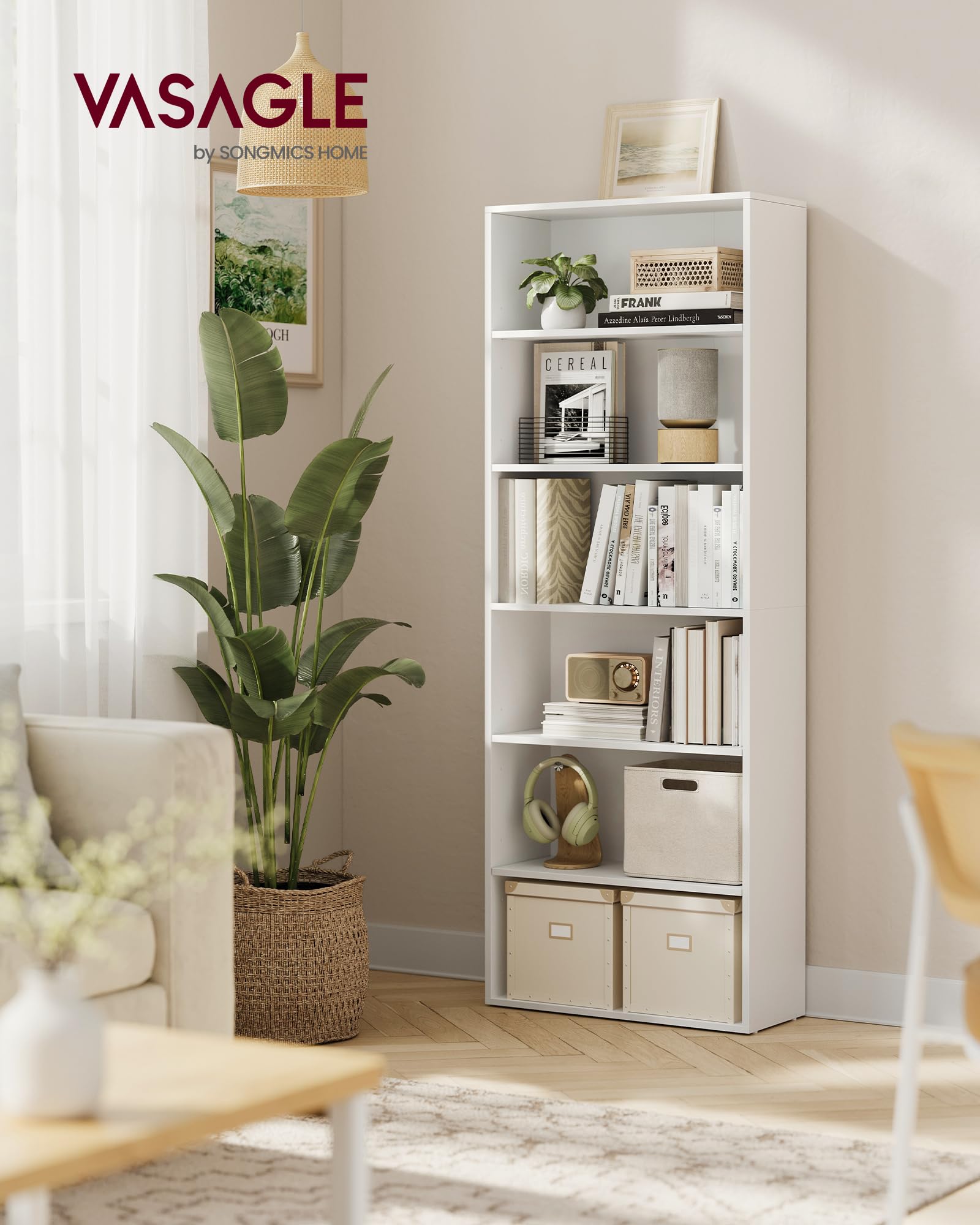 VASAGLE Custos Kollektion Bücherregal 6-stöckiges Standregal 24x60x178,5 cm wolkenweiß LBC169T14