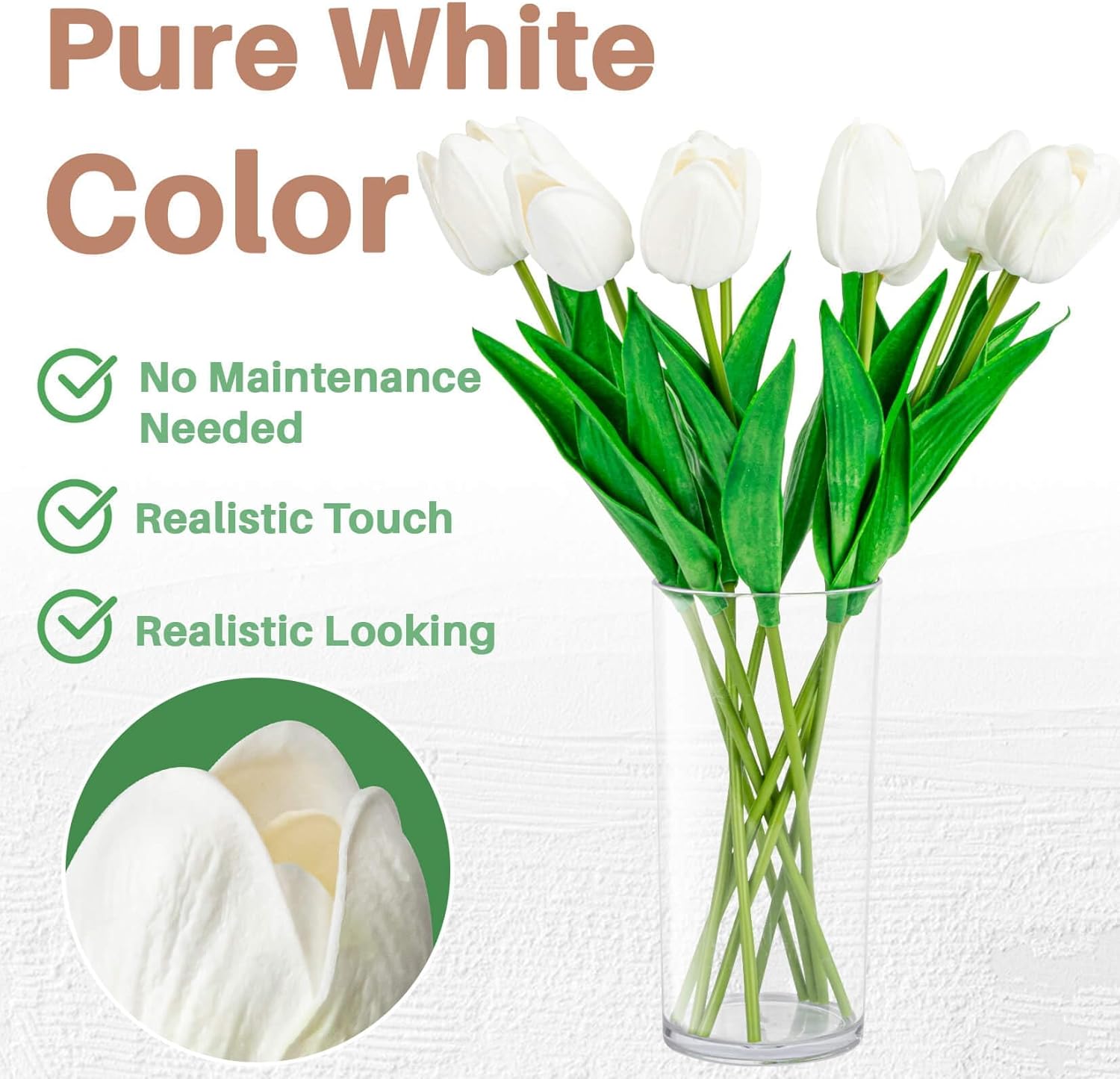 MAQIHAN 10 White Tulips Artificial Flowers - Real Touch Fake Tulips, Realistic Faux Plastic Flowers Bouquet for Home Dining Table Decoration - Image 3