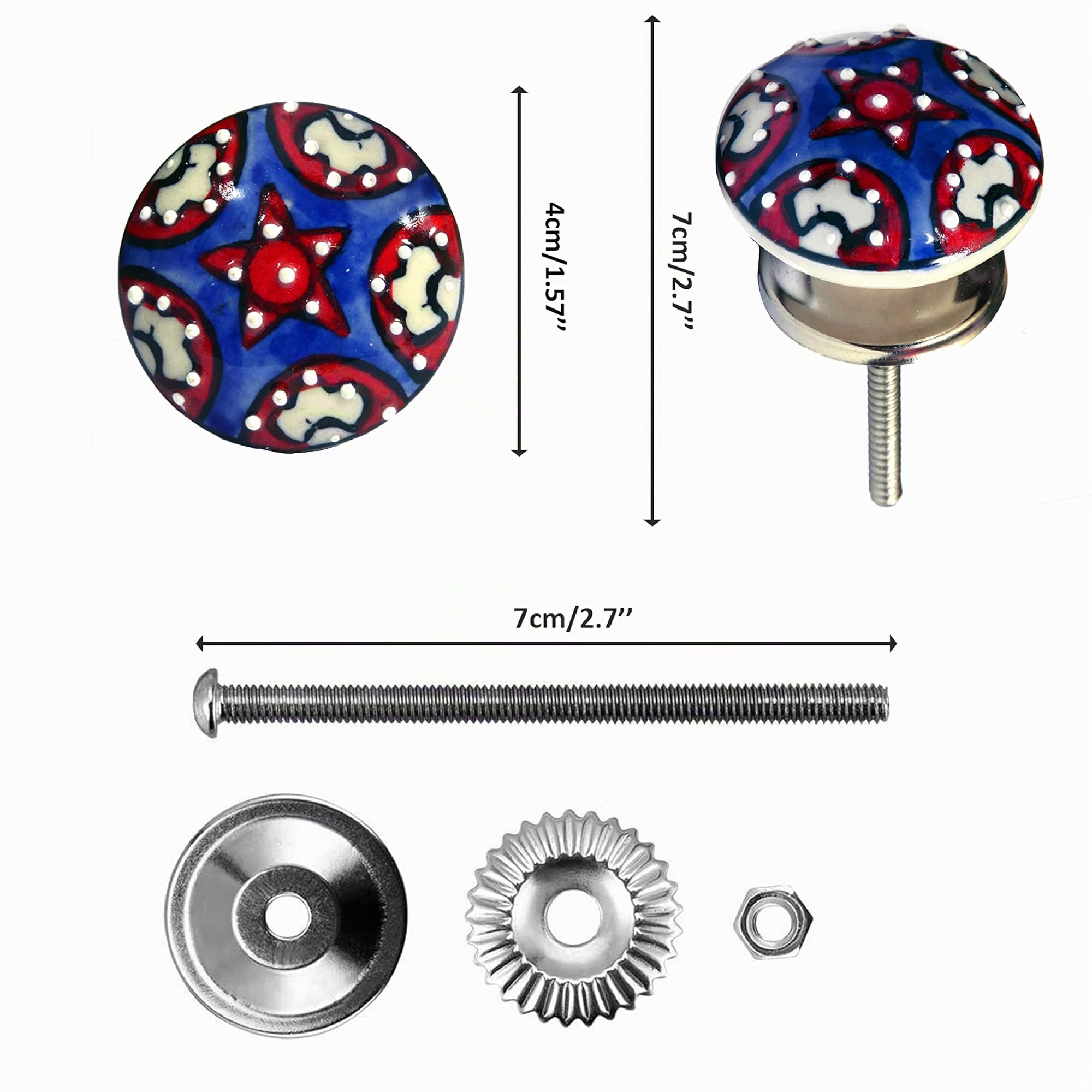 Set von 10 Keramikknöpfen mit verschiedenen Mosaik-Designs, handbemalt. Handgefertigte Griffe für Schränke, Schubladen, Kommoden und Kleiderbügel. Klassische Knöpfe mit 40 mm Durchmesser.