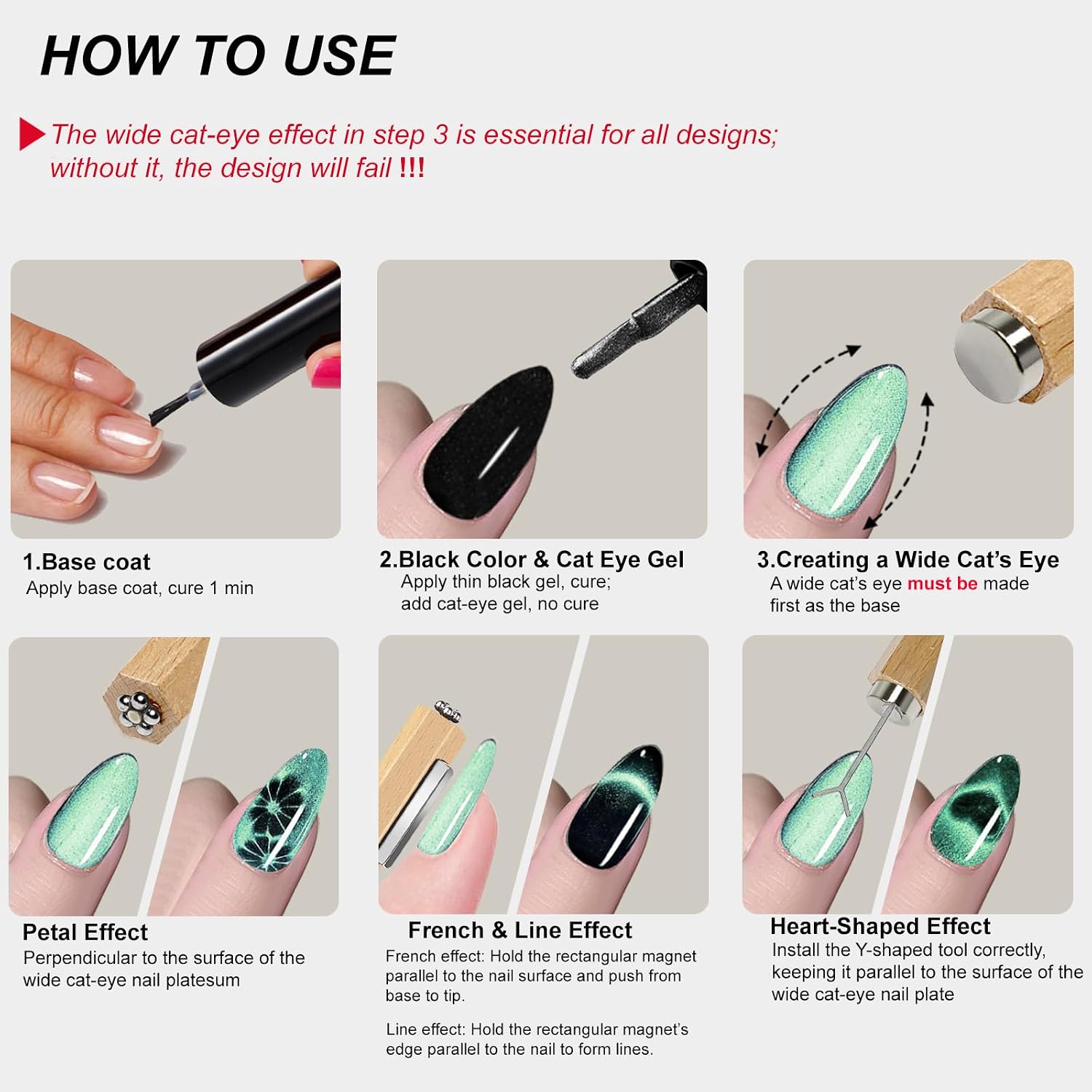 3 in 1 Nail Magnet with Heart Shaped Cat-Eye Tool, Multifunctional Cat Eye Gel Nail Polish Magnet Pen, 3D Magnetic Nail Polish Stick for Home DIY, Salon, Studio, Nail Art Design Tools